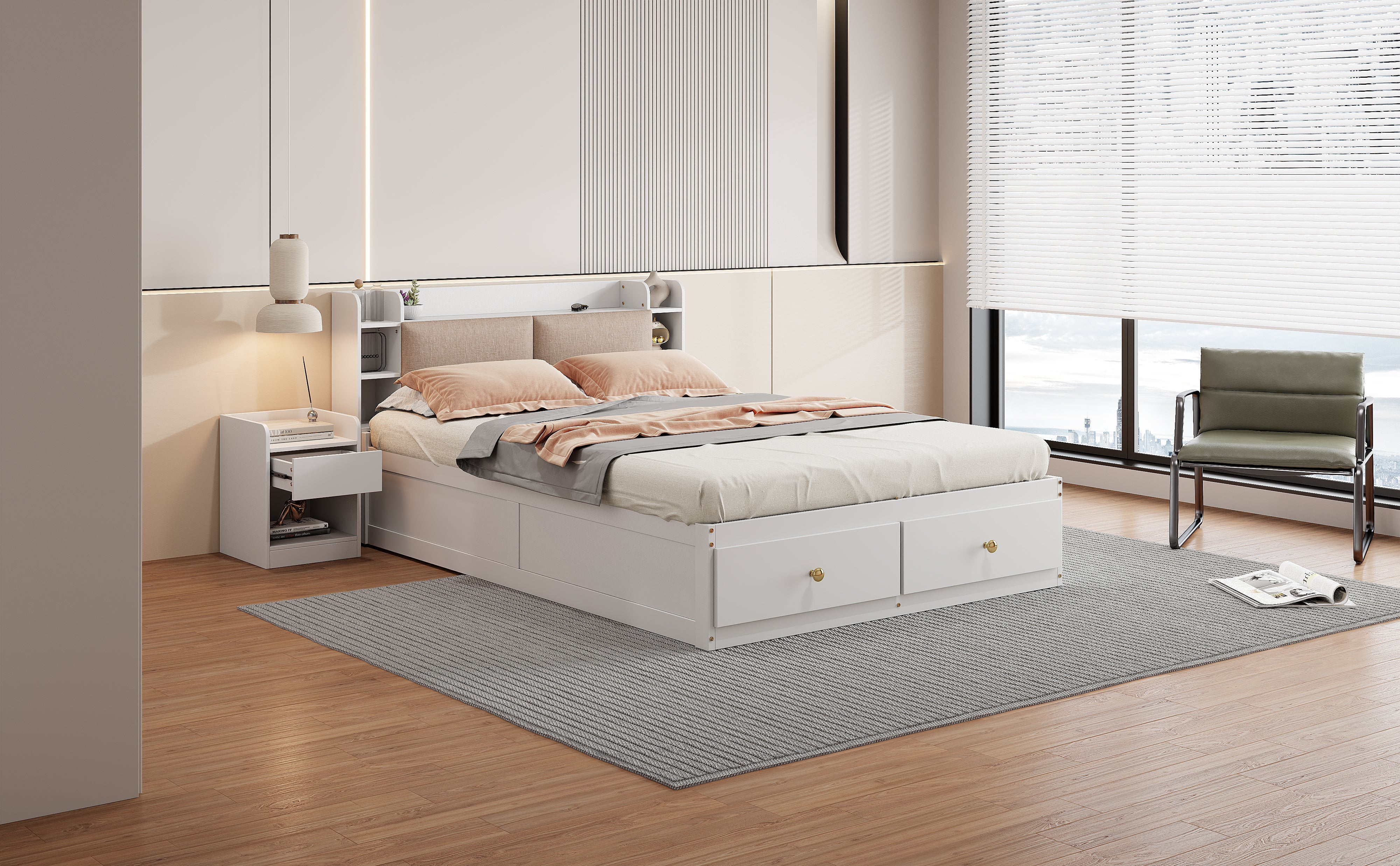 Logidon massief houten combinatiebed 140x200 cm wit met opbergruimte