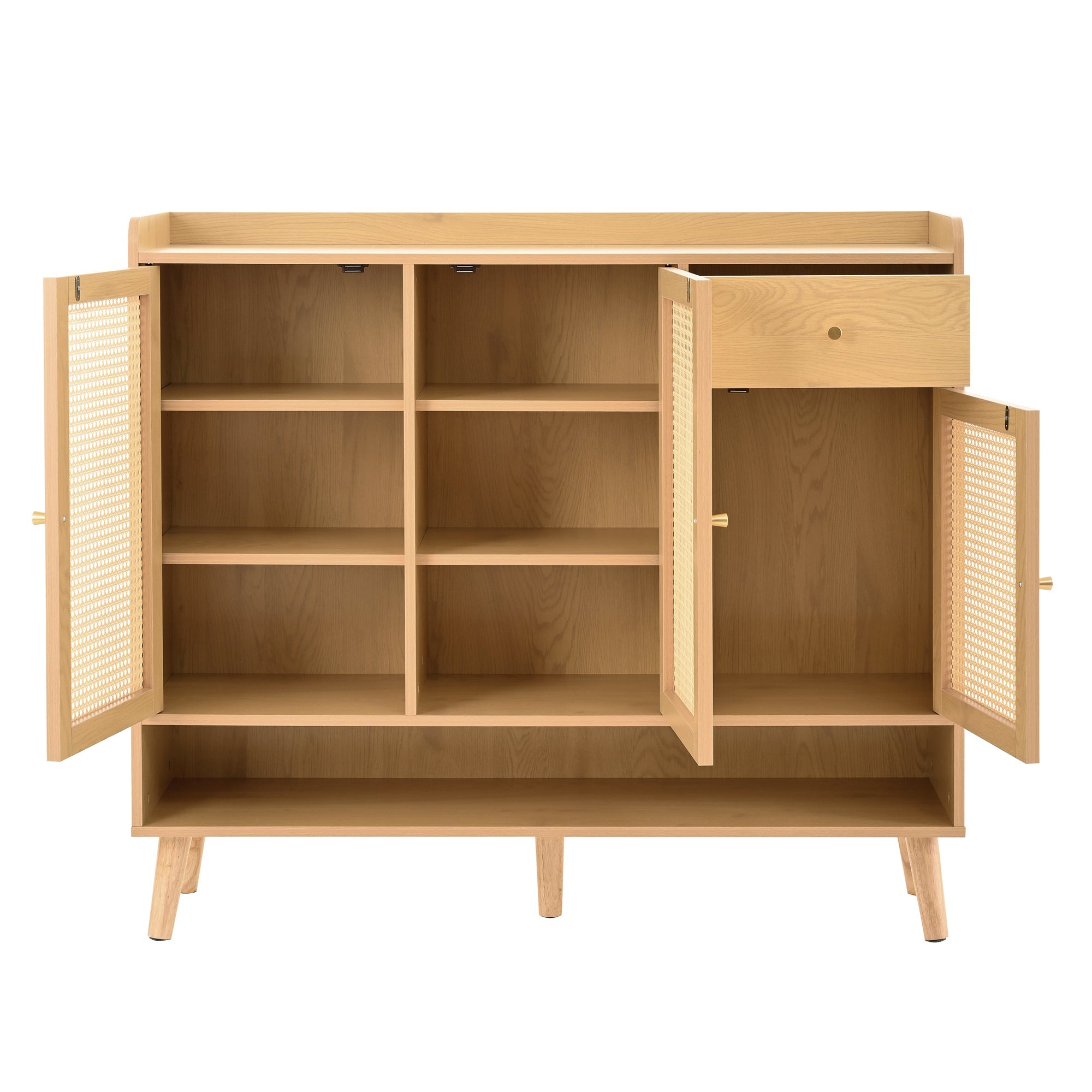 Logidon schoenenkast naturel rotan 120x35x106 met 3 deuren 1 lade
