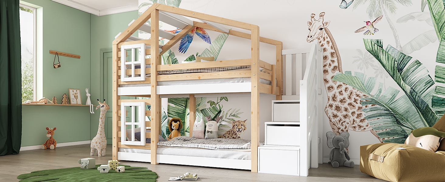 Logidon kinderbed boomhut 90x200 naturel wit valbeveiliging