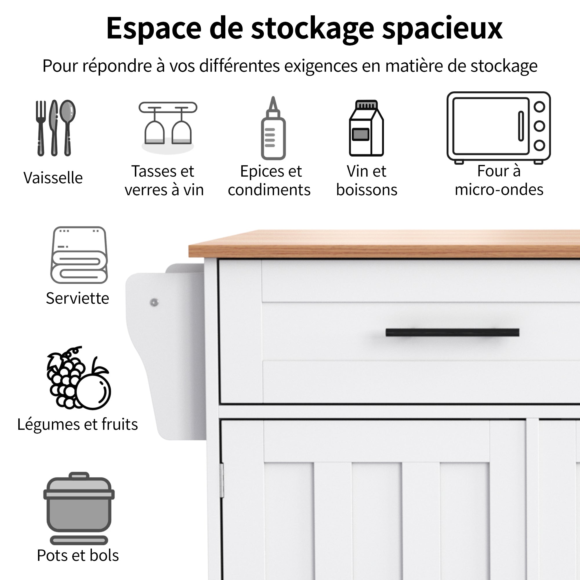 Logidon kitchen trolley solid wood worktop folding top white