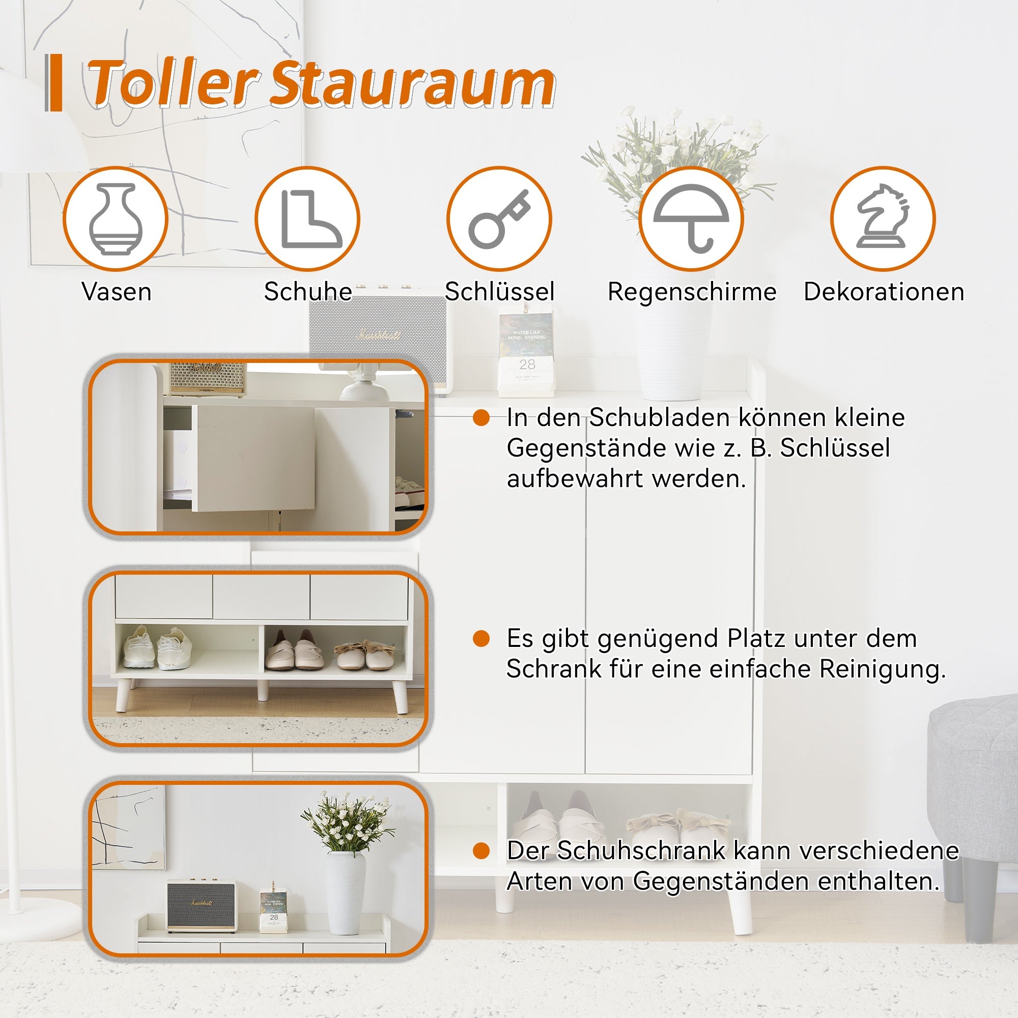 Logidon White Shoe Cabinet Chest of Drawers Adjustable Shelves 90x99x35 cm