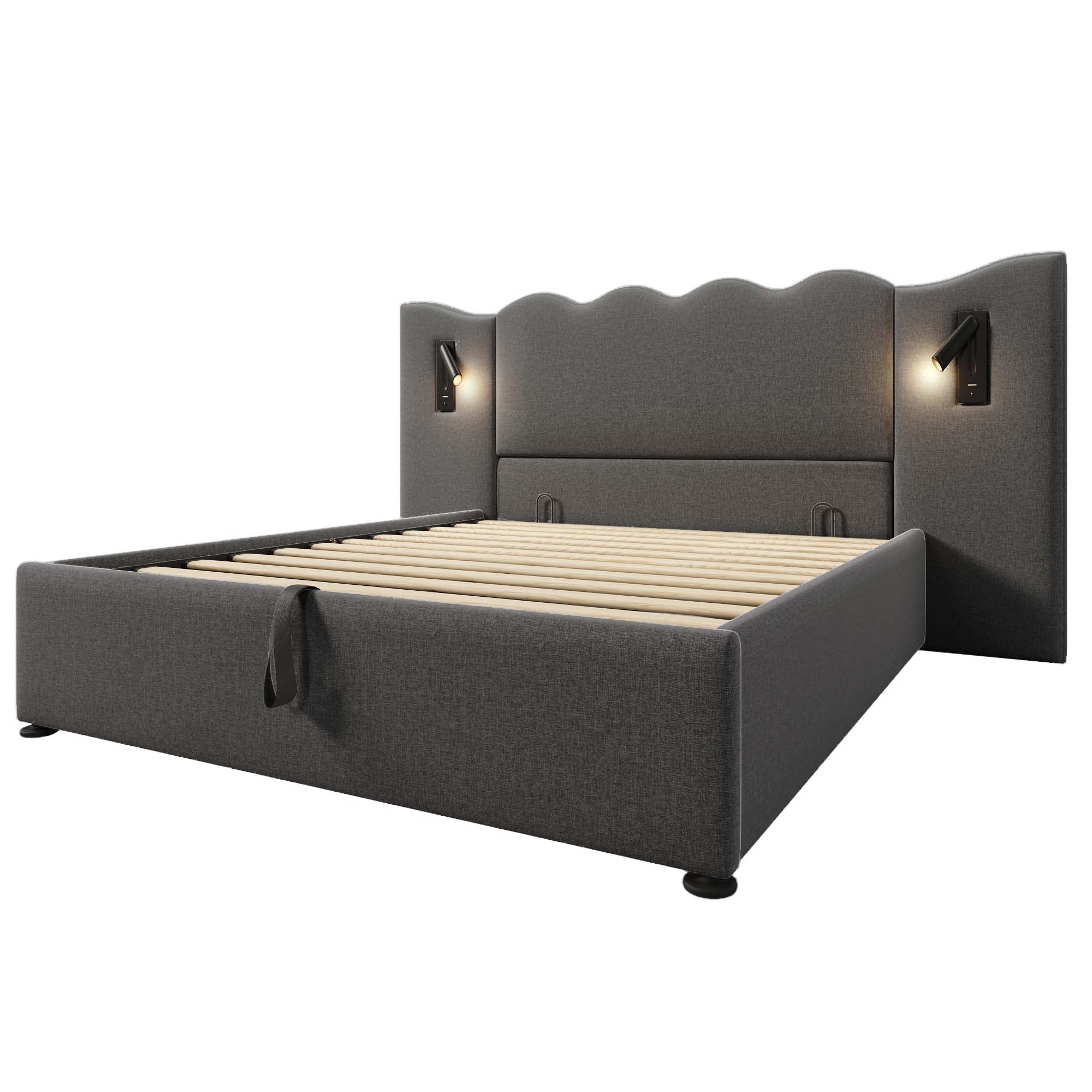 Logidon boxspringbed 160x200 grijs met opbergruimte USB C leeslamp
