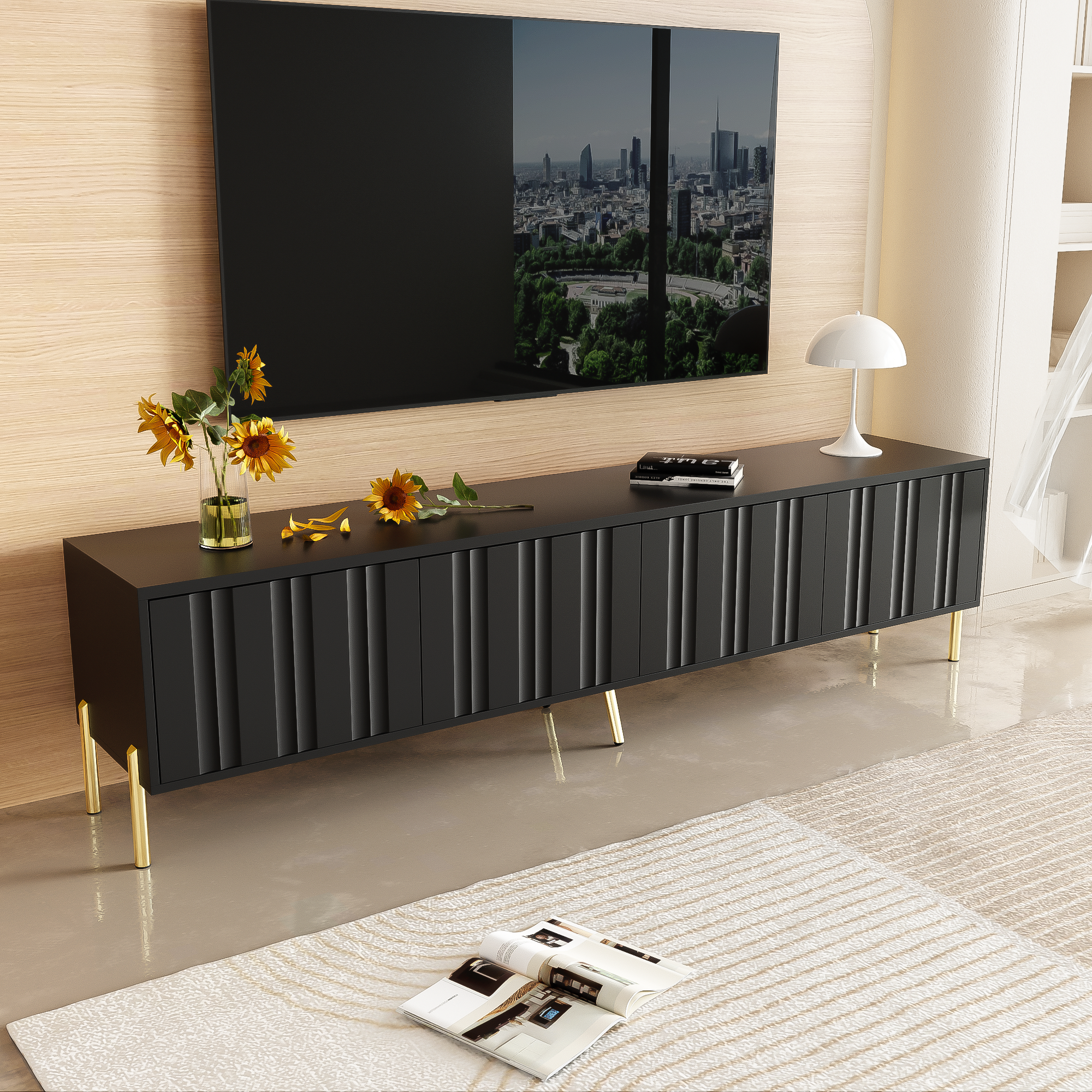 Logidon Zwart TV-meubel met Gouden Tafelpoten 190 cm