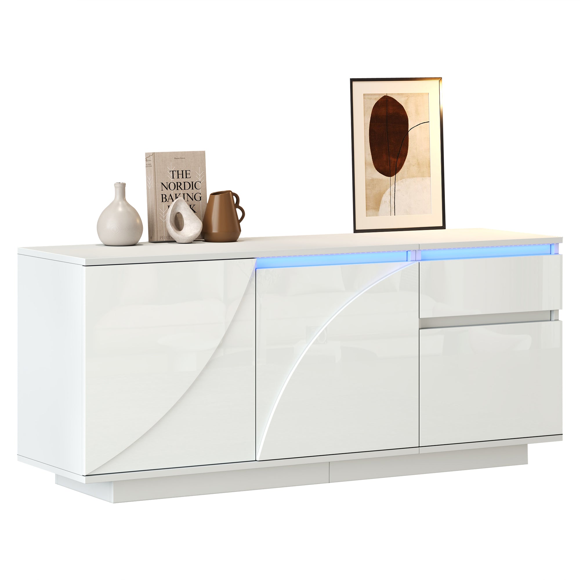 Logidon 140 x 40 x 60 cm hoogglans dressoir wit met LED