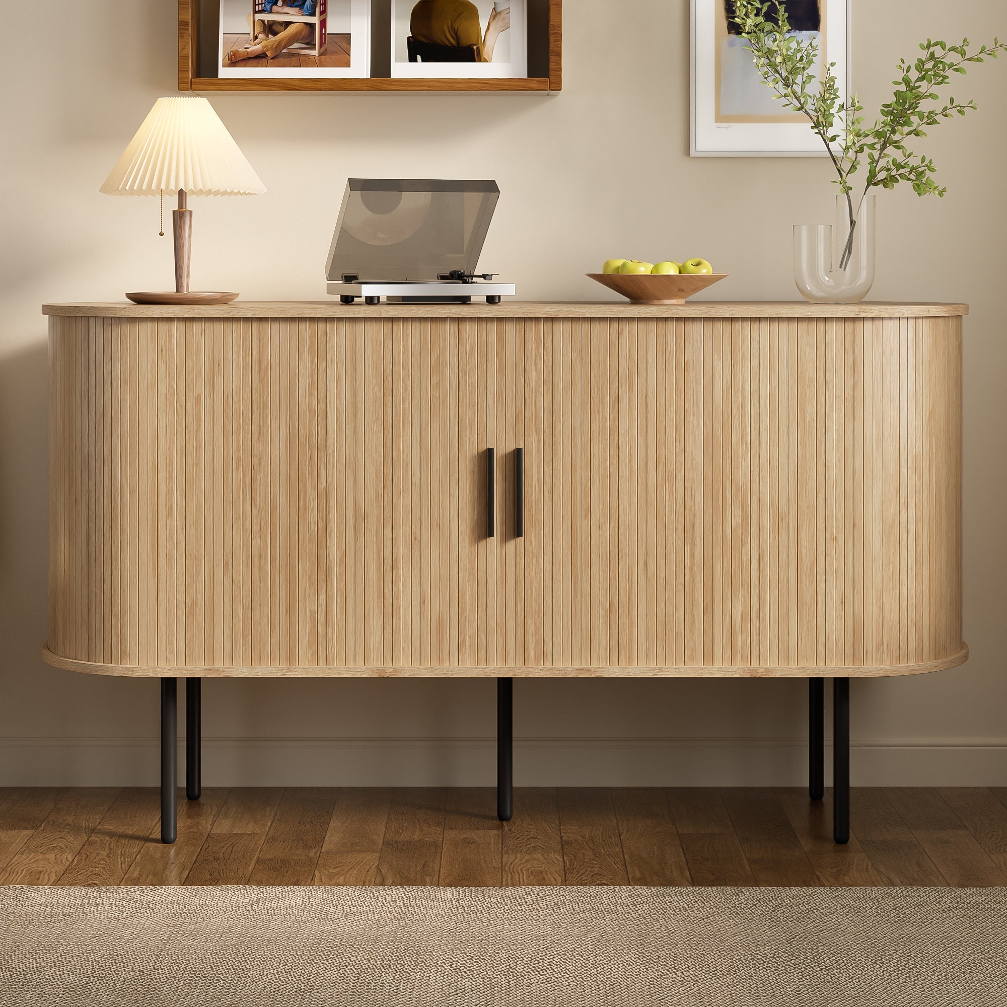 Logidon Modern MDF dressoir met rolluikdeuren en aluminium handgrepen