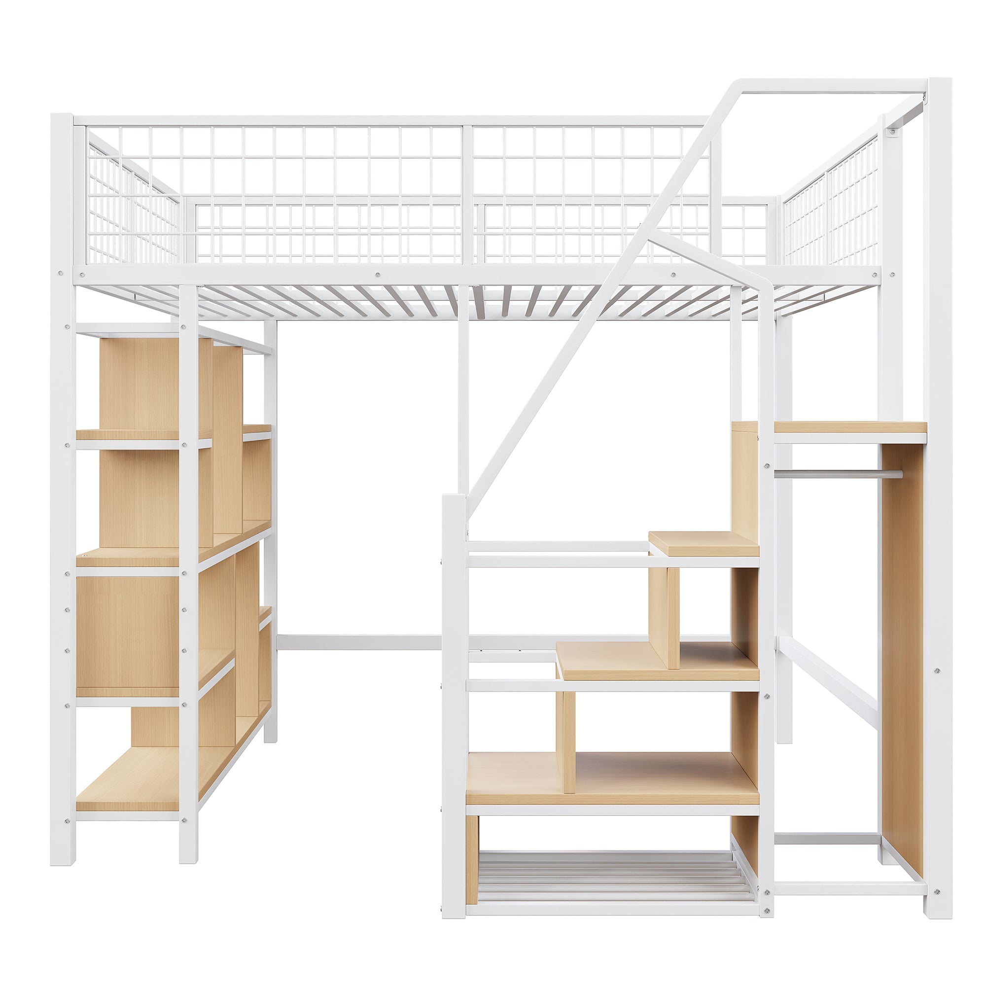 Logidon hoogslaper 140x200 cm metaal met opbergruimte trap wit