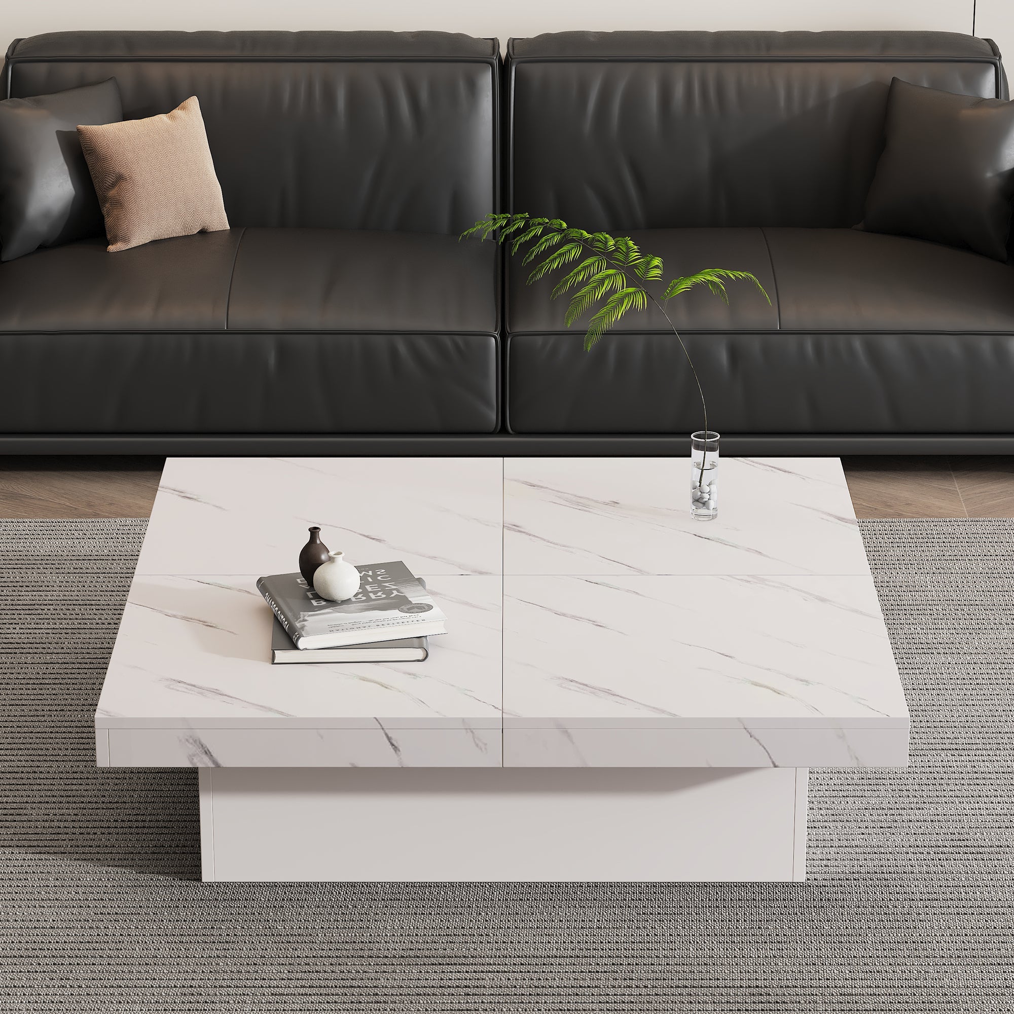 Logidon vierkante salontafel wit marmerlook 90x90x25 cm met lades