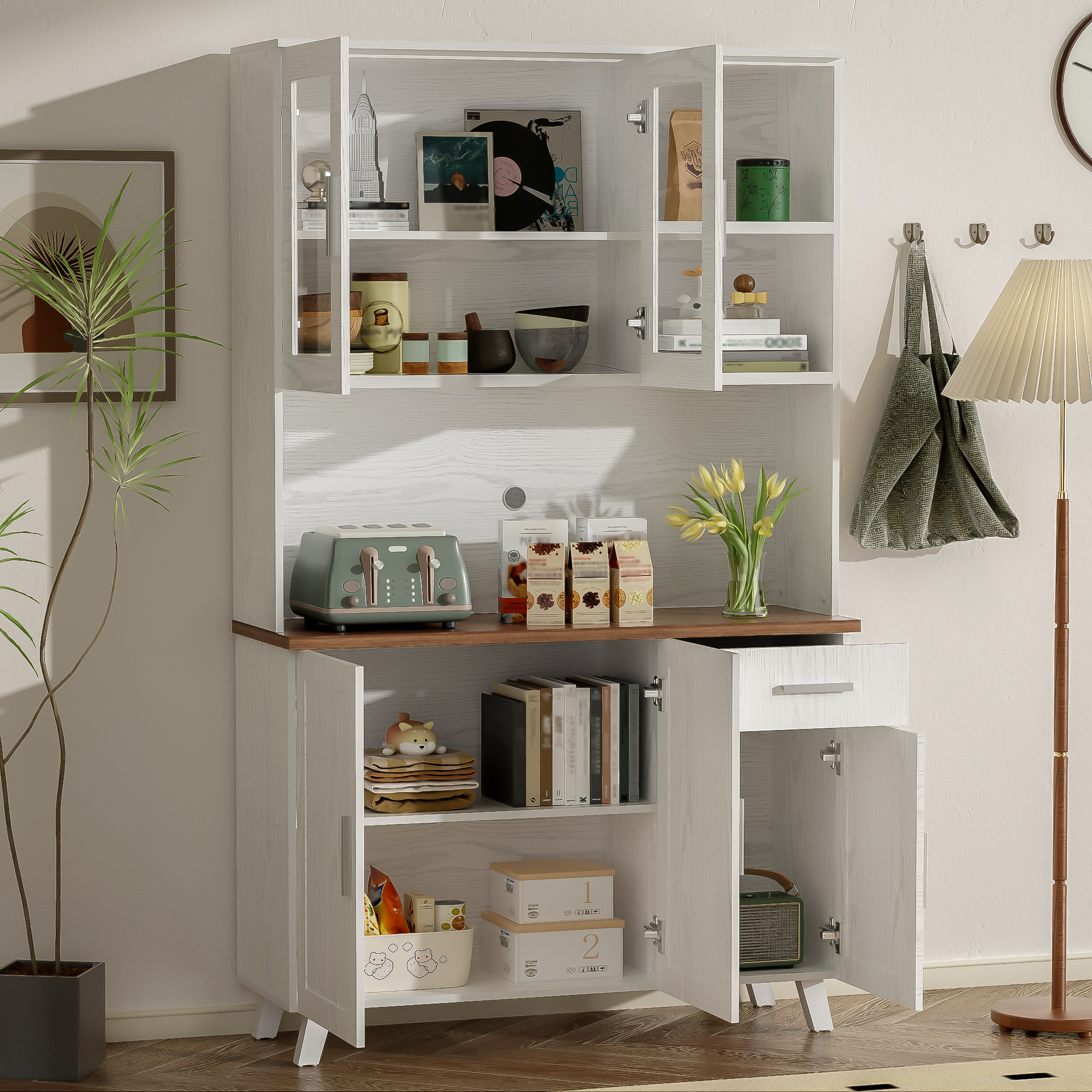 Logidon vitrinekast 114x40x190 cm witbruin landelijke stijl