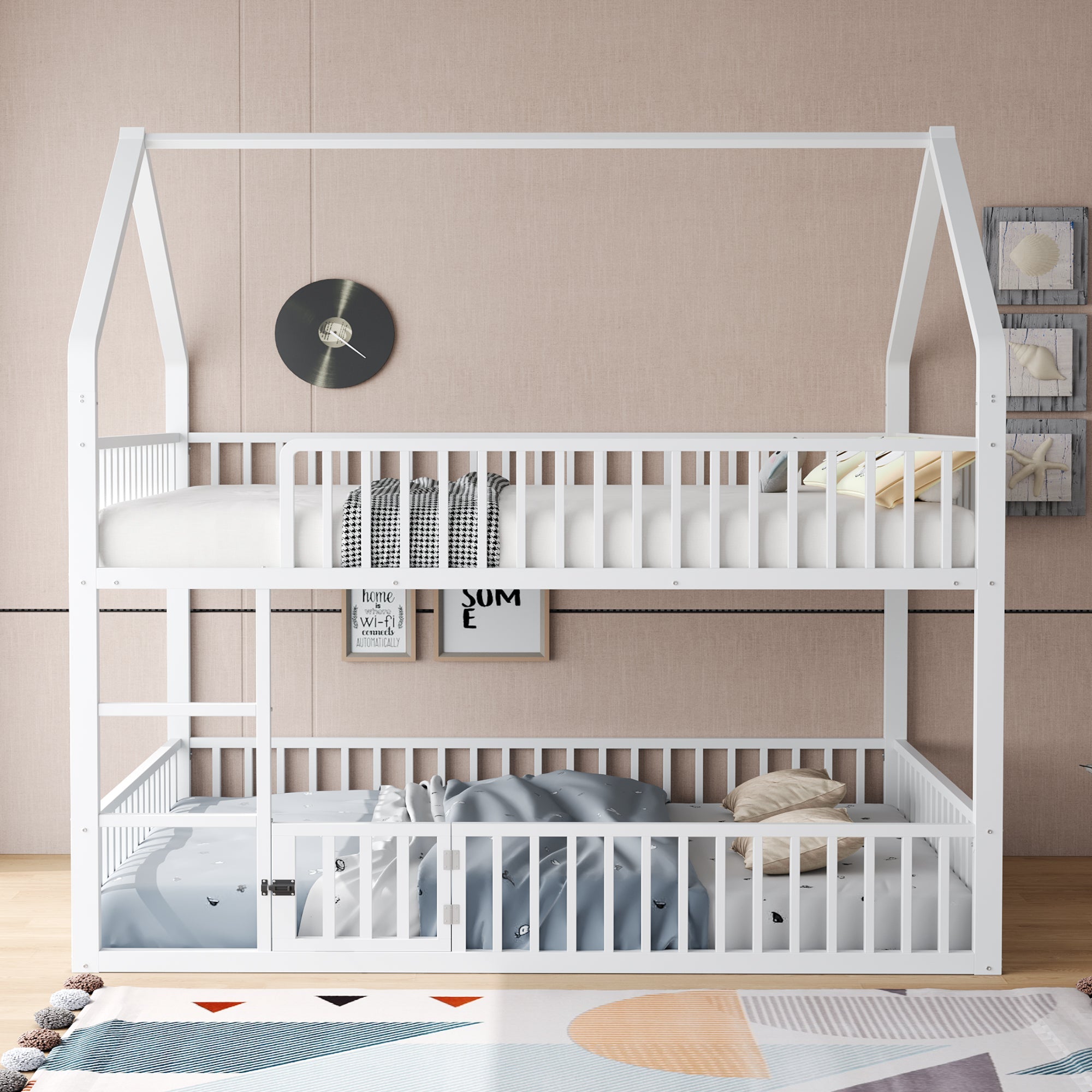 Logidon stapelbed 140x200 cm metalen hoogslaper witte trap familiebed
