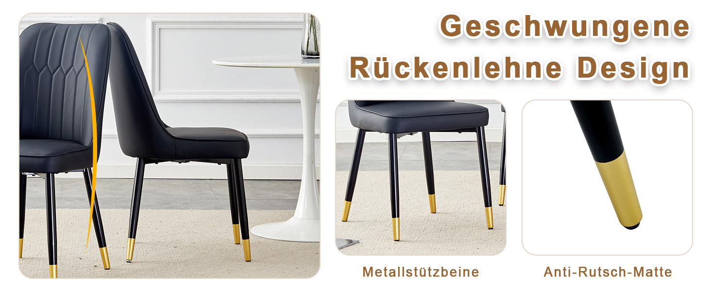 Logidon set van twee zwarte eetkamerstoelen met PU lederen rugkussens