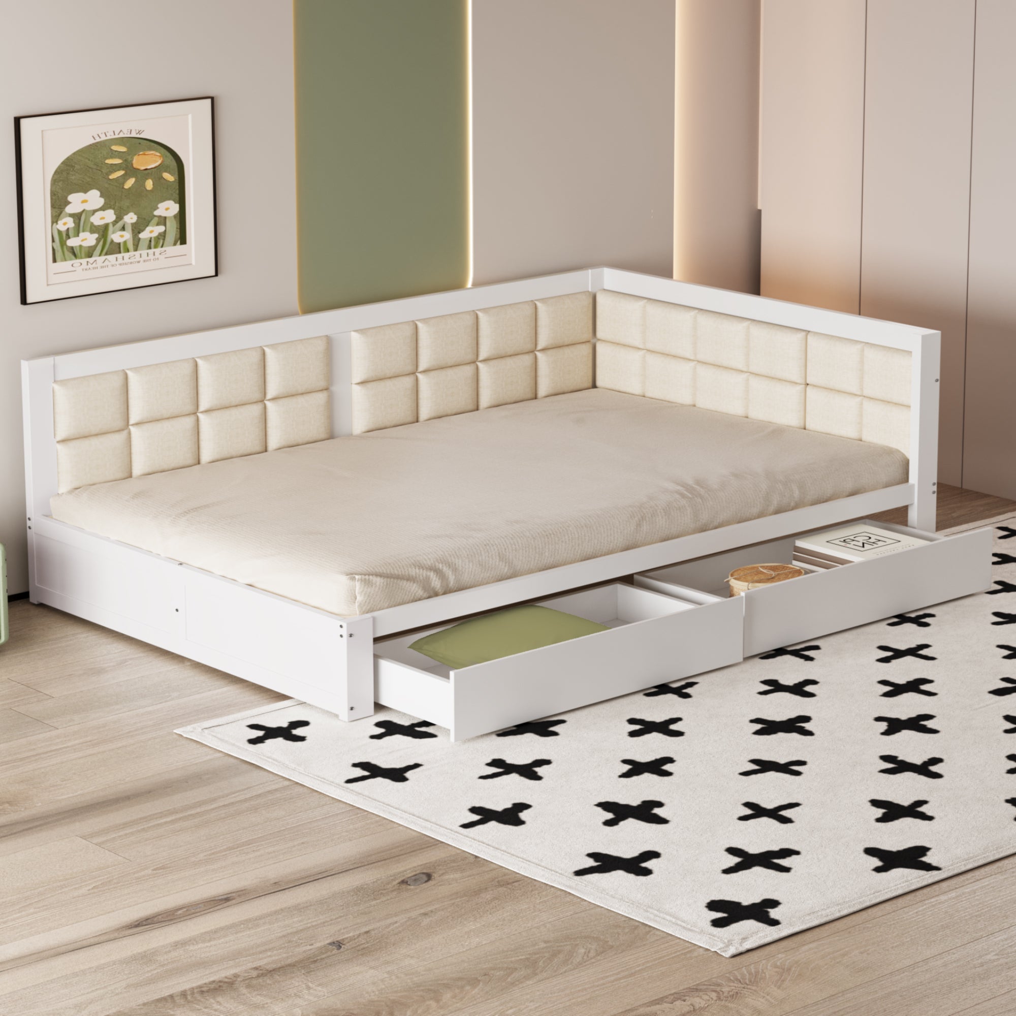 Logidon multifunctionele bedbank 140x200 wit met opbergruimte