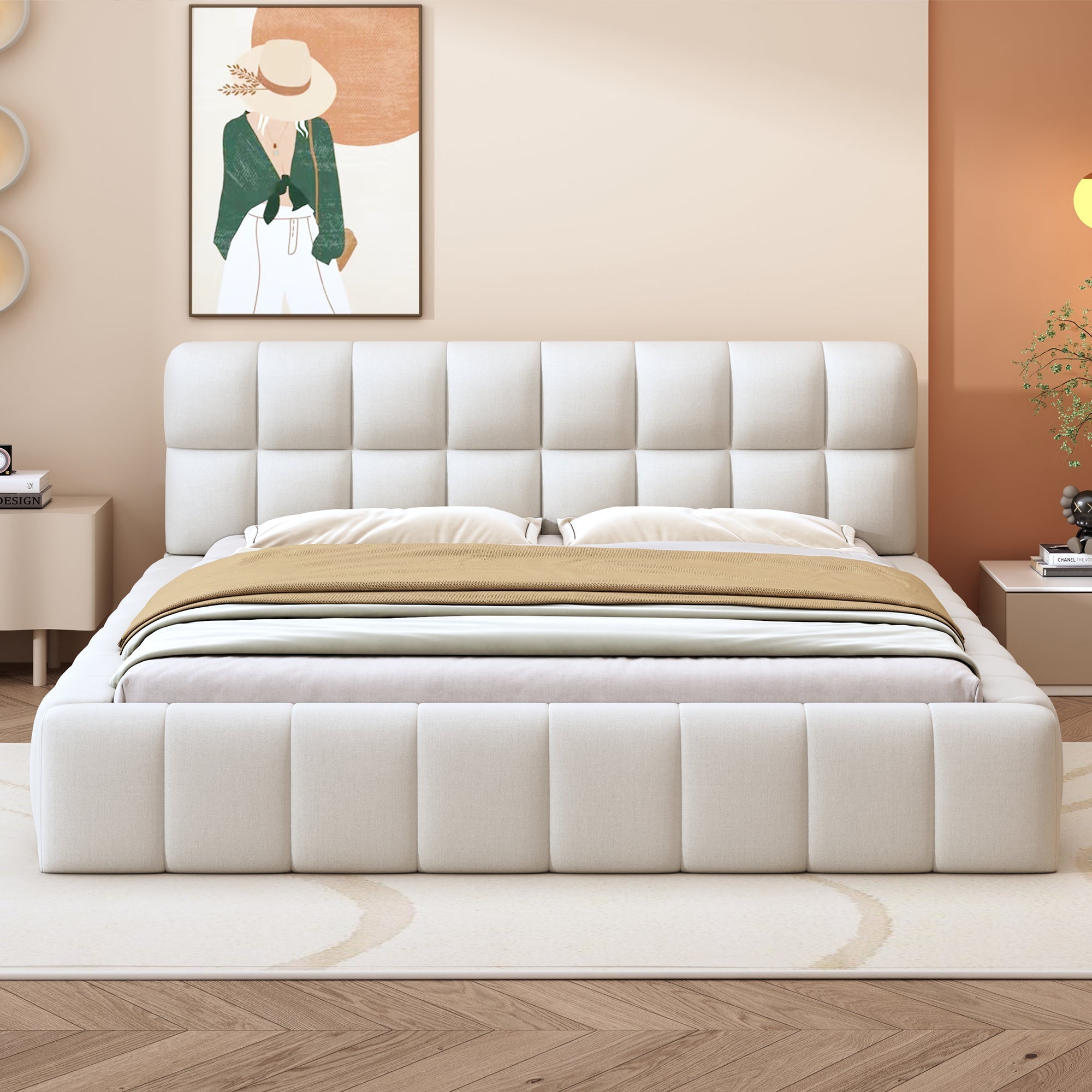 Logidon gestoffeerd bed 140x200 beige zachte rugleuning gestoffeerde rand