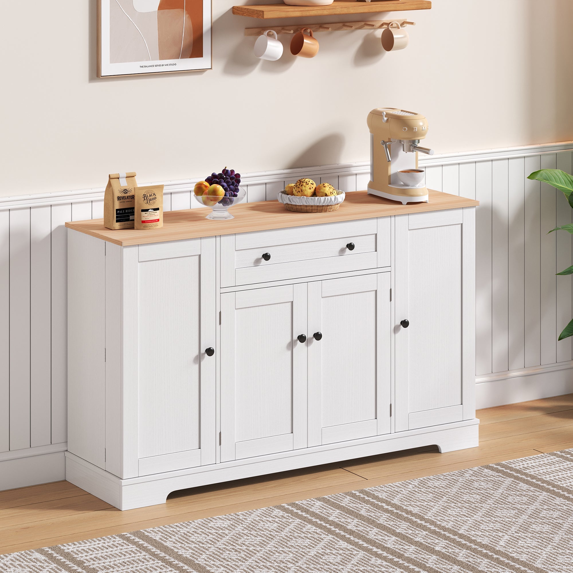 Logidon keukenbuffet 138 cm witte multifunctionele ladedeuren