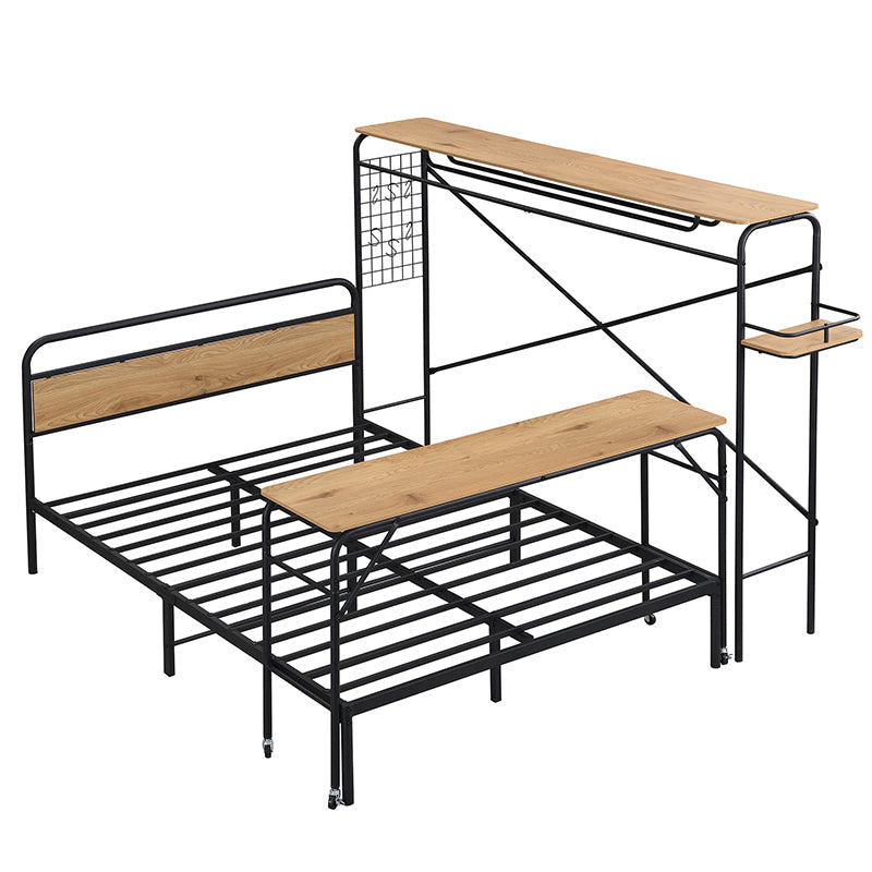 Logidon metalen bed 140x200 met tafelkapstok zwart naturel