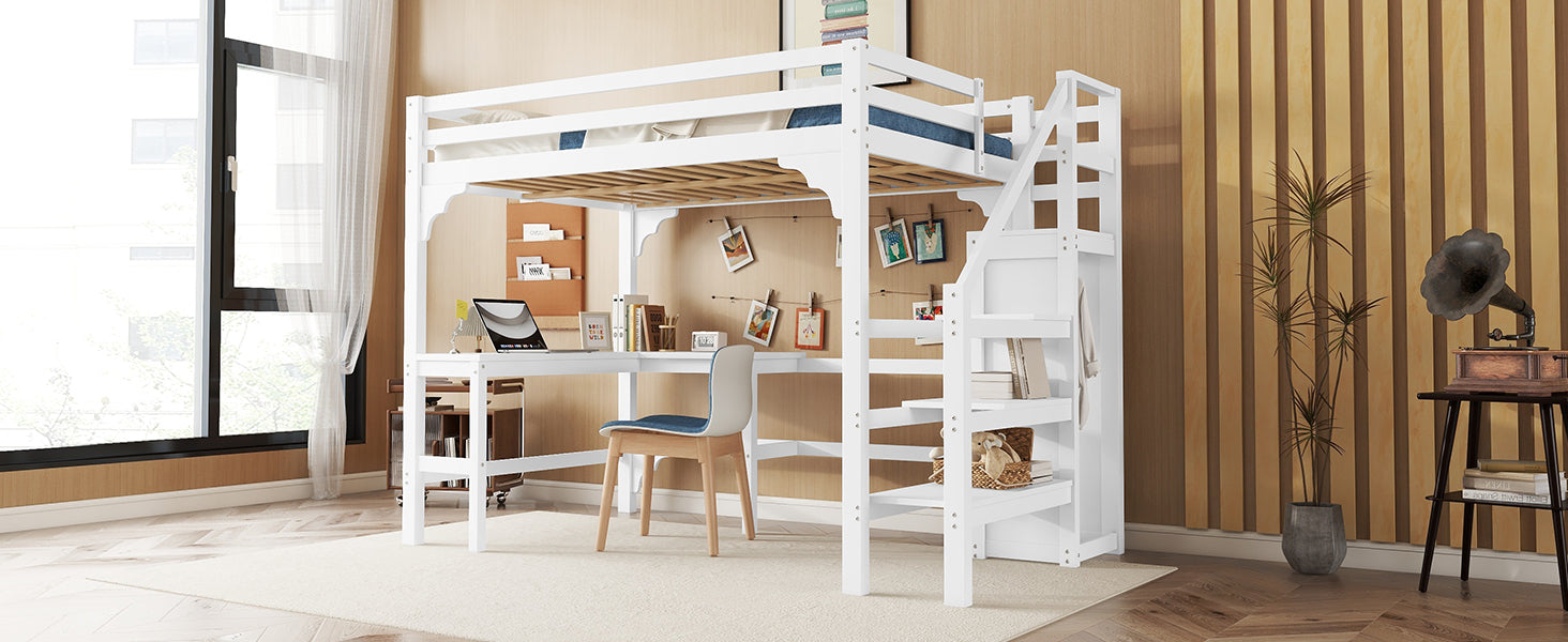 Logidon hoogslaper 140x200 cm wit met L-vormig bureau en opbergruimte