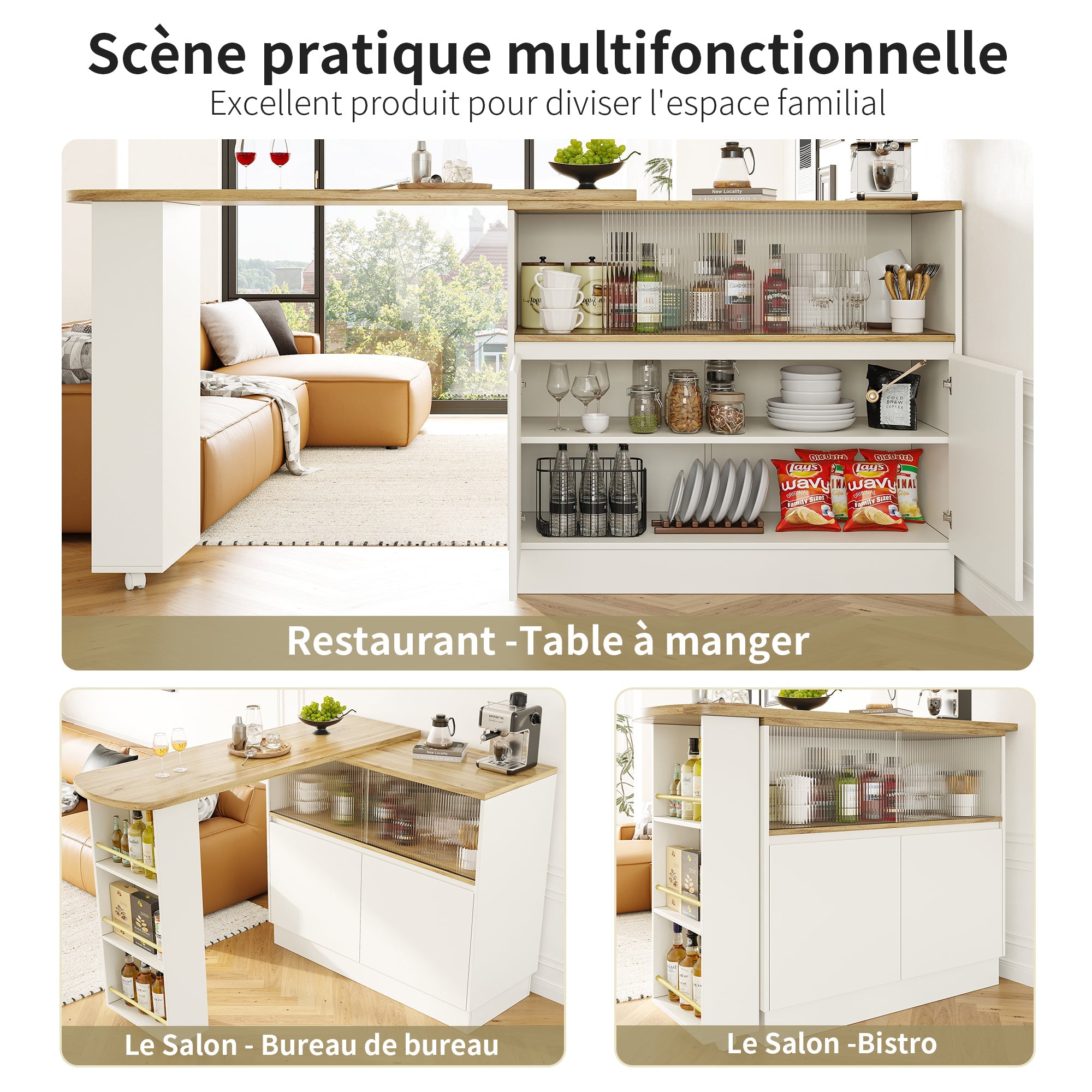 Logidon 360° draaibaar dressoir wit 90×45×100 cm glazen schuifdeur