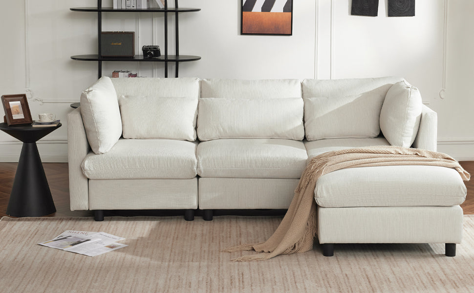Logidon hoekbank beige stof moderne driezitsbank met voetenbank
