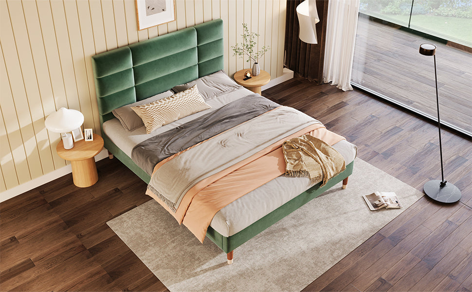 Logidon gestoffeerd bed tweepersoonsbed 140x200 donkergroen fluwelen lattenbodem