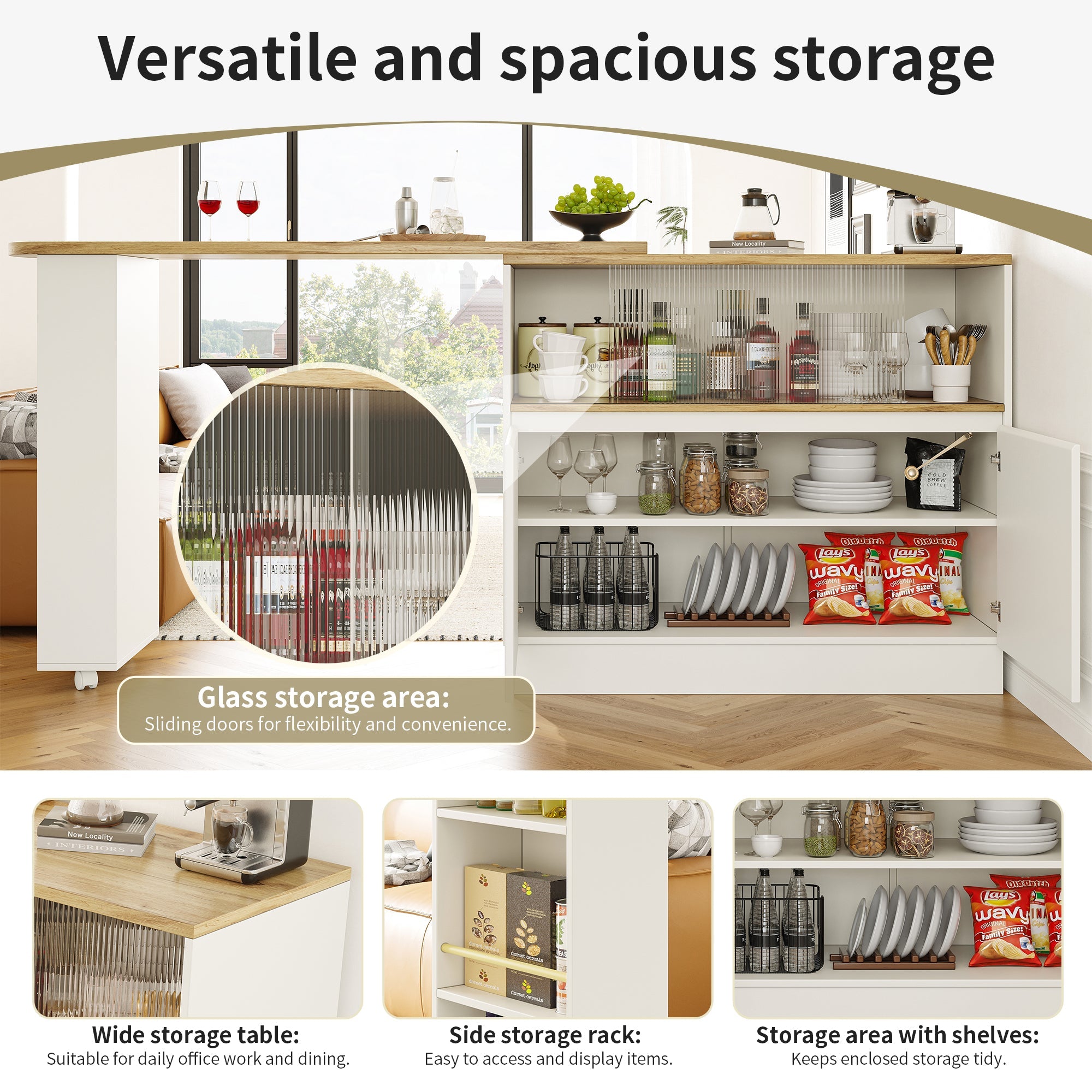 Logidon 360° draaibaar dressoir wit 90×45×100 cm glazen schuifdeur