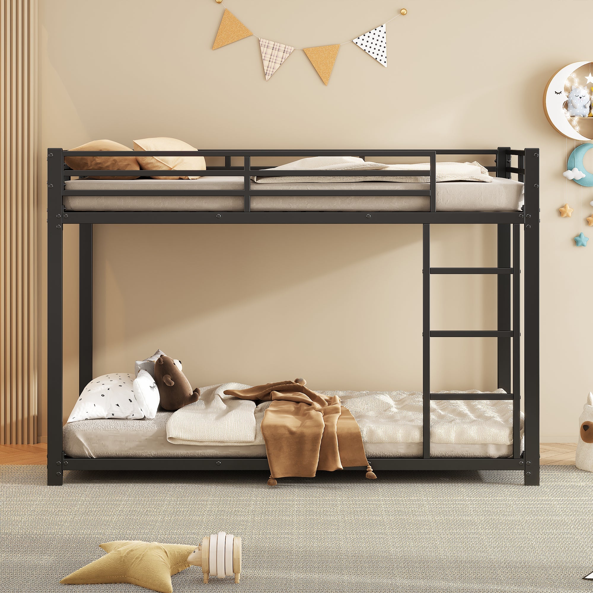 Logidon Bunk Bed Metal 90x200 Black Classic Shape Children's Bed