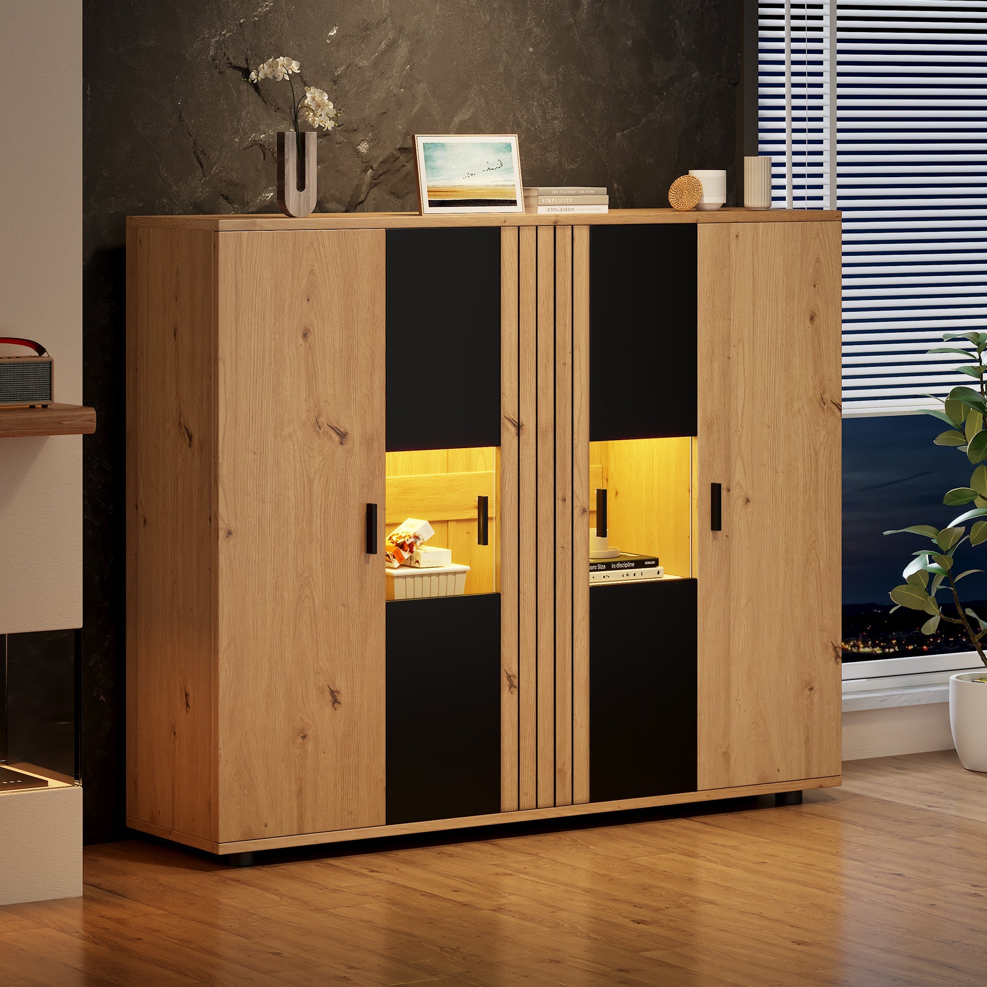 Logidon sideboard 140 x 35 x 113 cm Adjustable dividers 4 doors