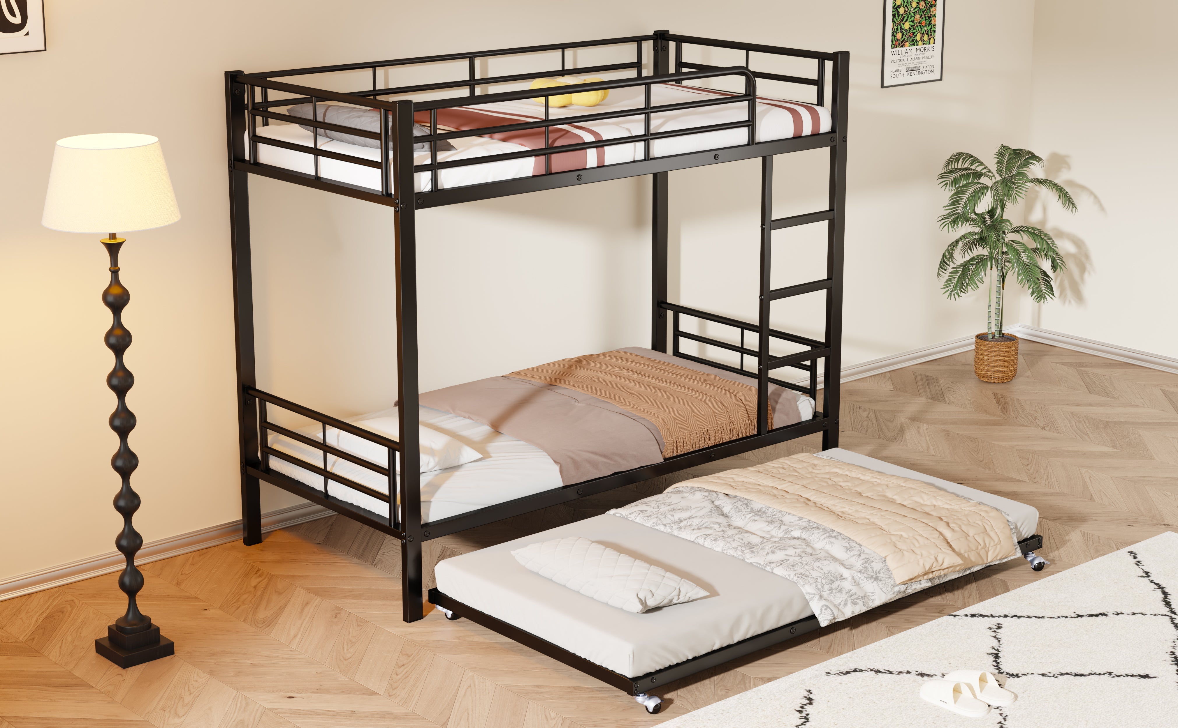 Logidon Stapelbed Ijzer Zwart 90x200 en 90x190 met uitschuifbaar bed