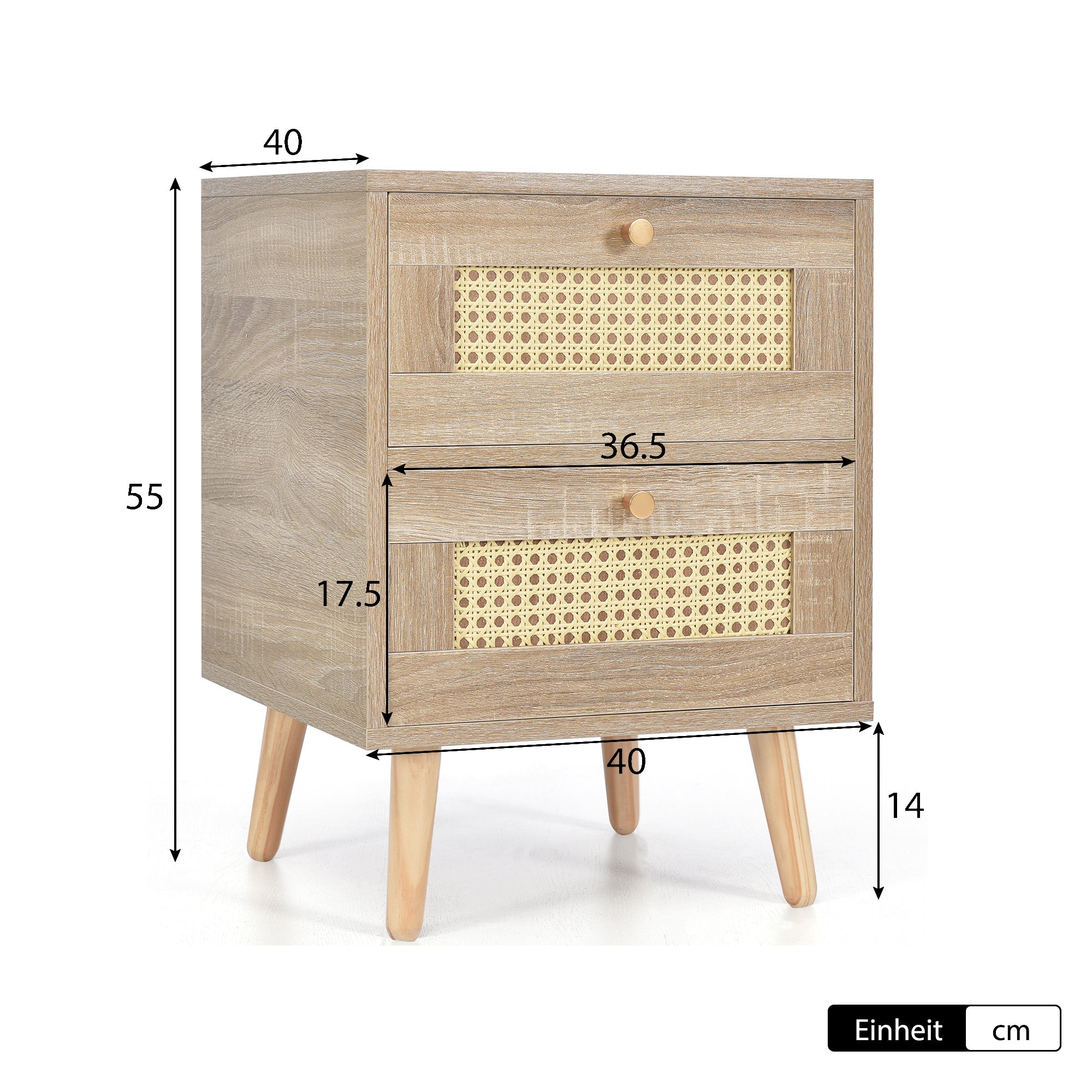 Logidon Nachtkastje eiken rotan 2 lades 55x40x40 cm