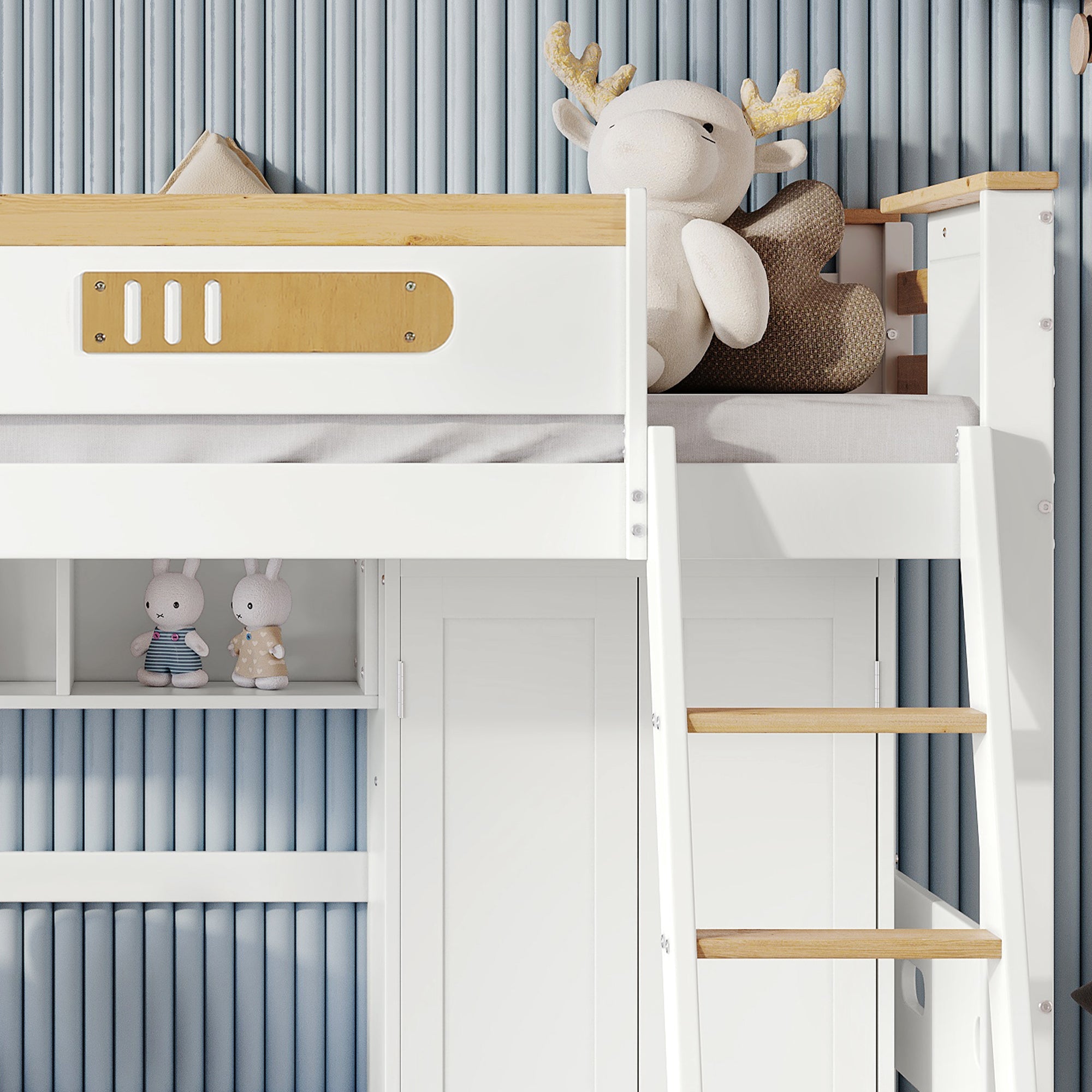Logidon stapelbed 90x200 cm wit met valbeveiliging tafelkast