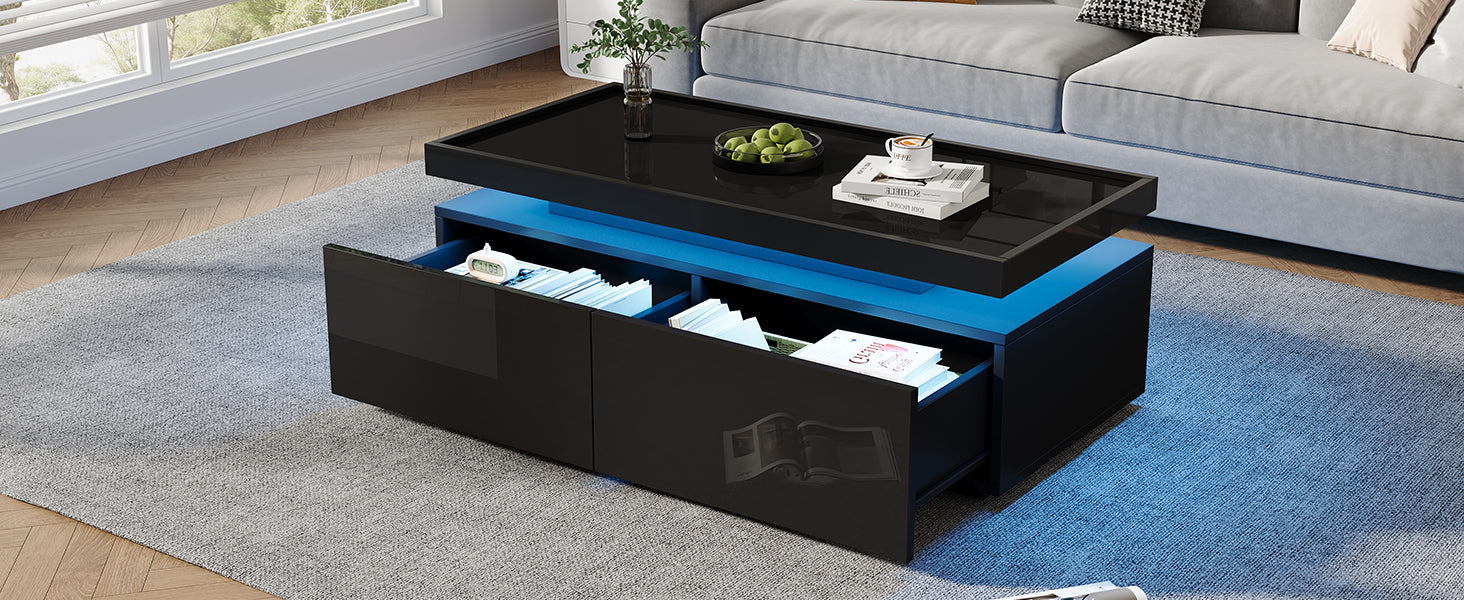 Logidon hoogglans salontafel 95x45x35 cm met LED verlichting zwart