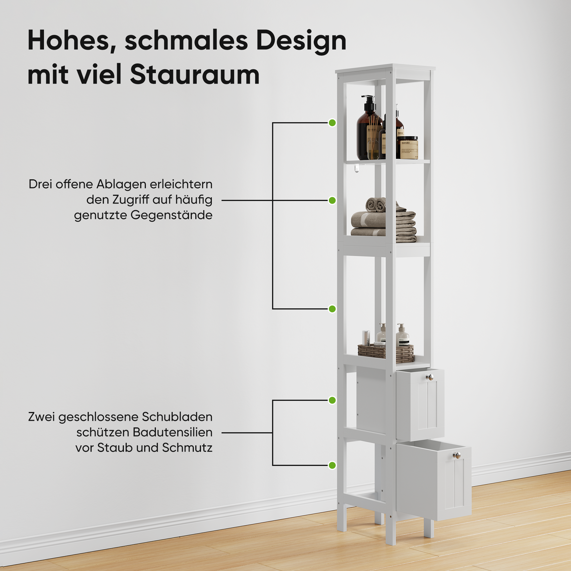 Logidon smal hoog badkamerkastje wit 20x30x160 cm