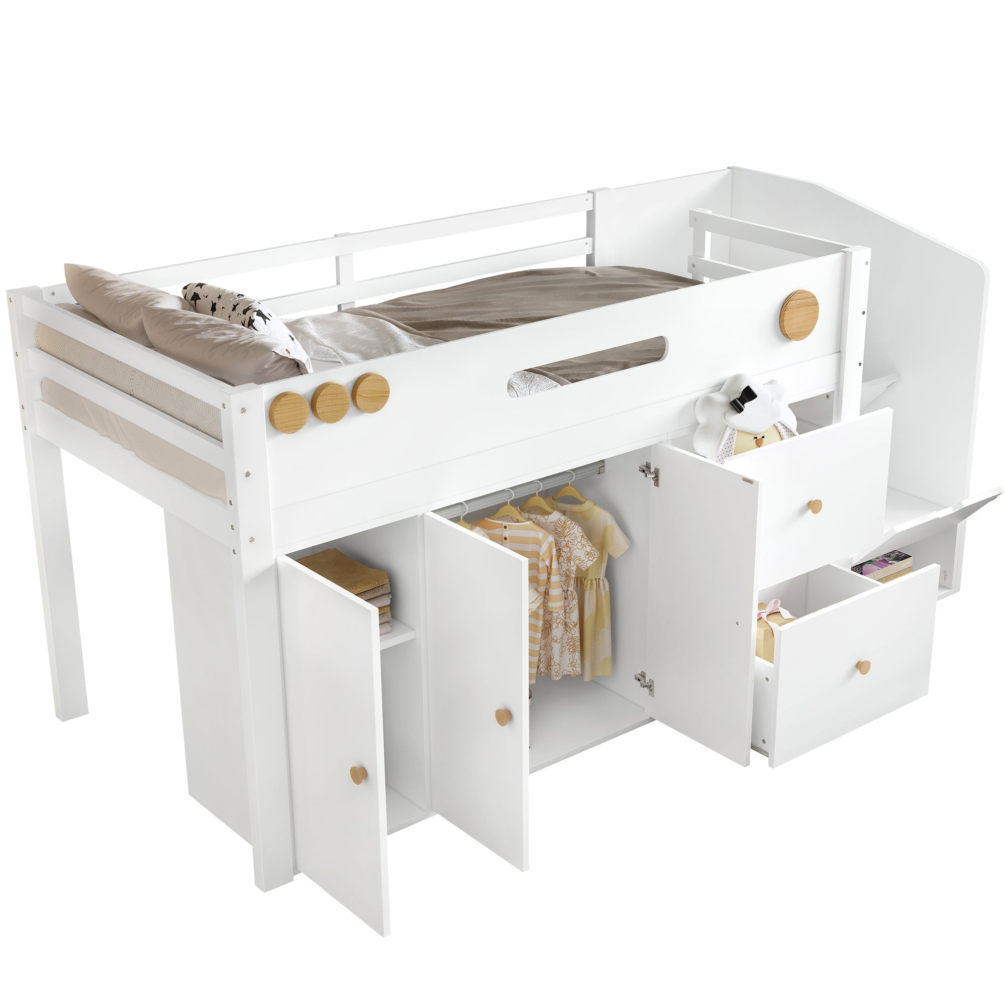 Logidon halfhoogsbed 90x200 wit met opbergtrap 2 lades