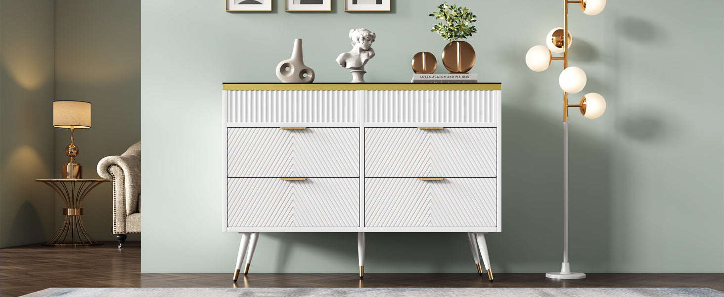 Logidon ladekast amber glazen dressoir 6 lades 120x40x76 wit