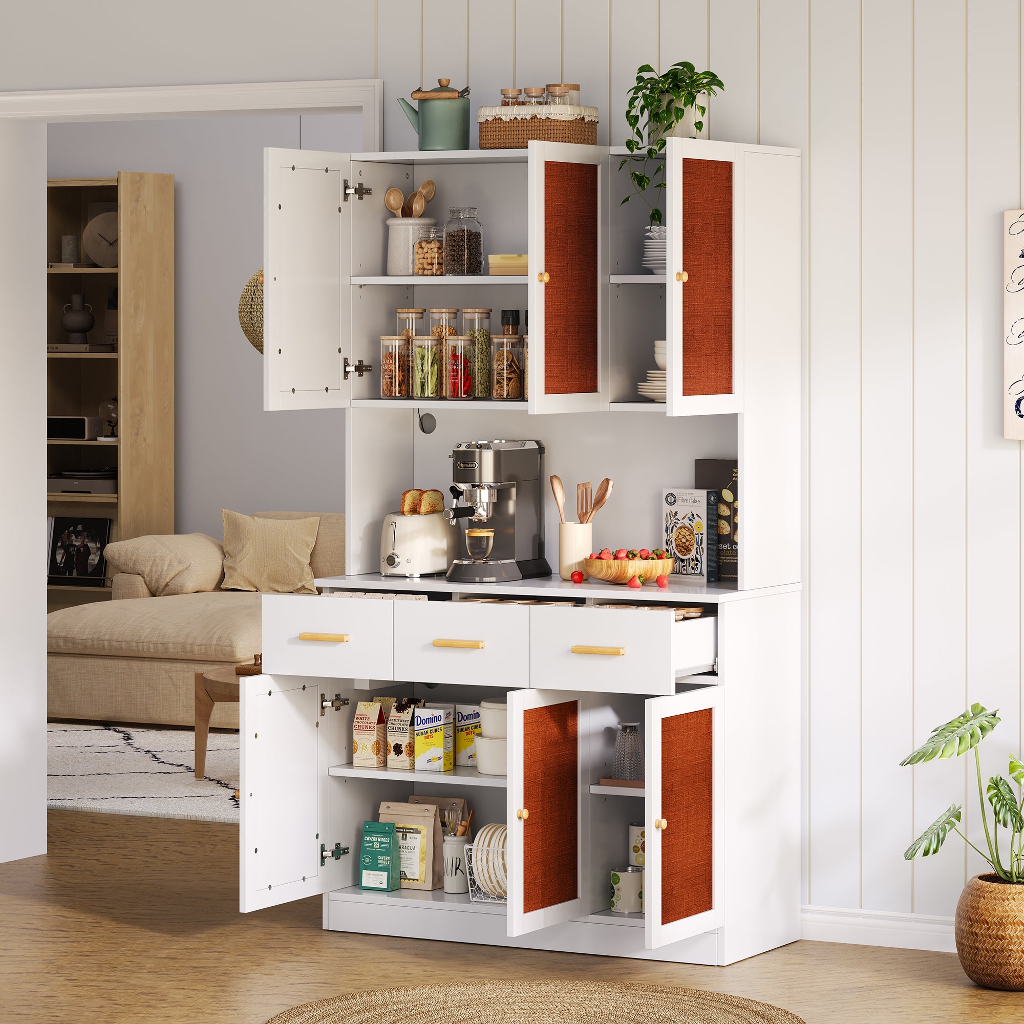 Logidon keukenbuffetkast 182 cm wit LED-verlichting stopcontact