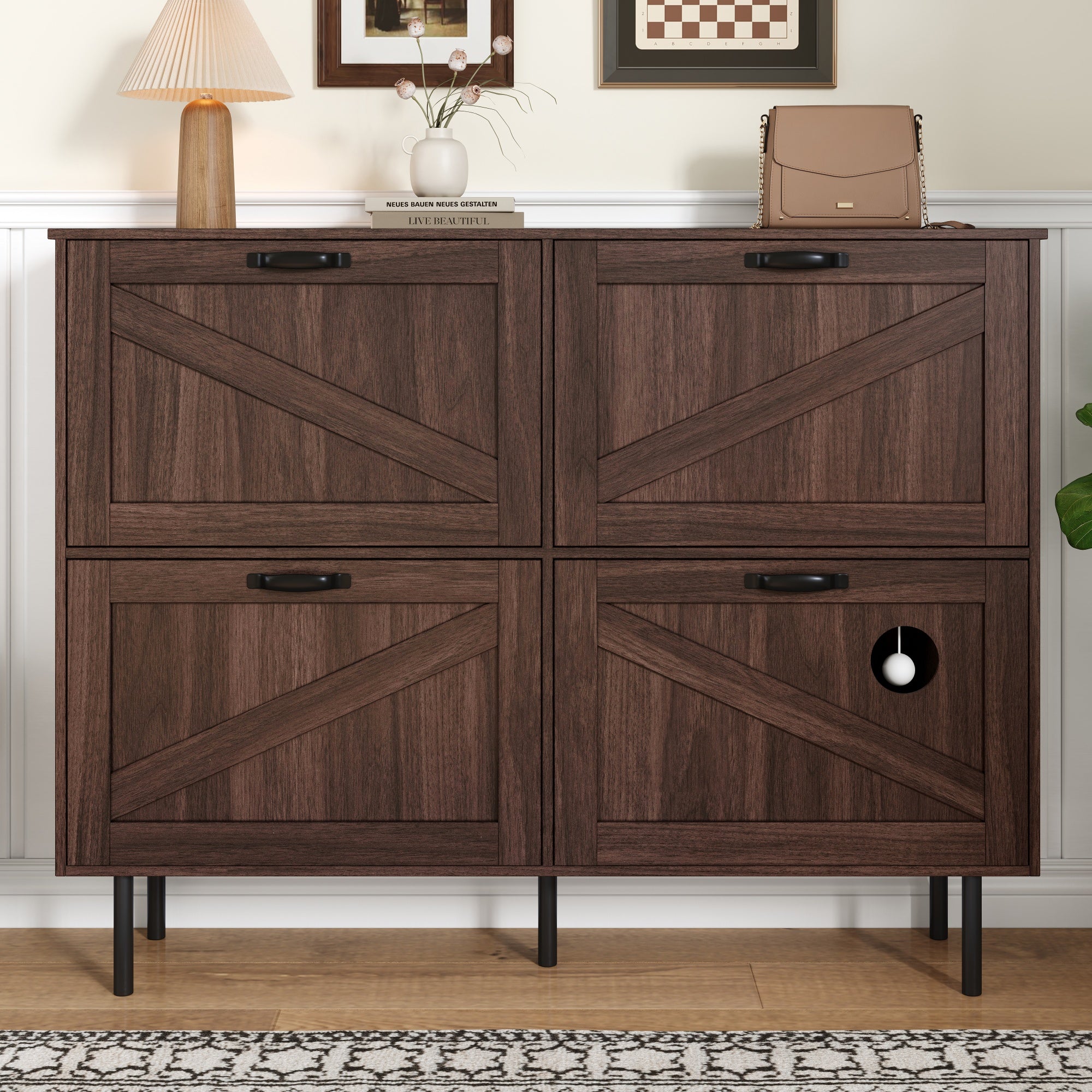 Logidon smalle schoenenkast 120x28x92 cm walnoot bruin 4 deuren