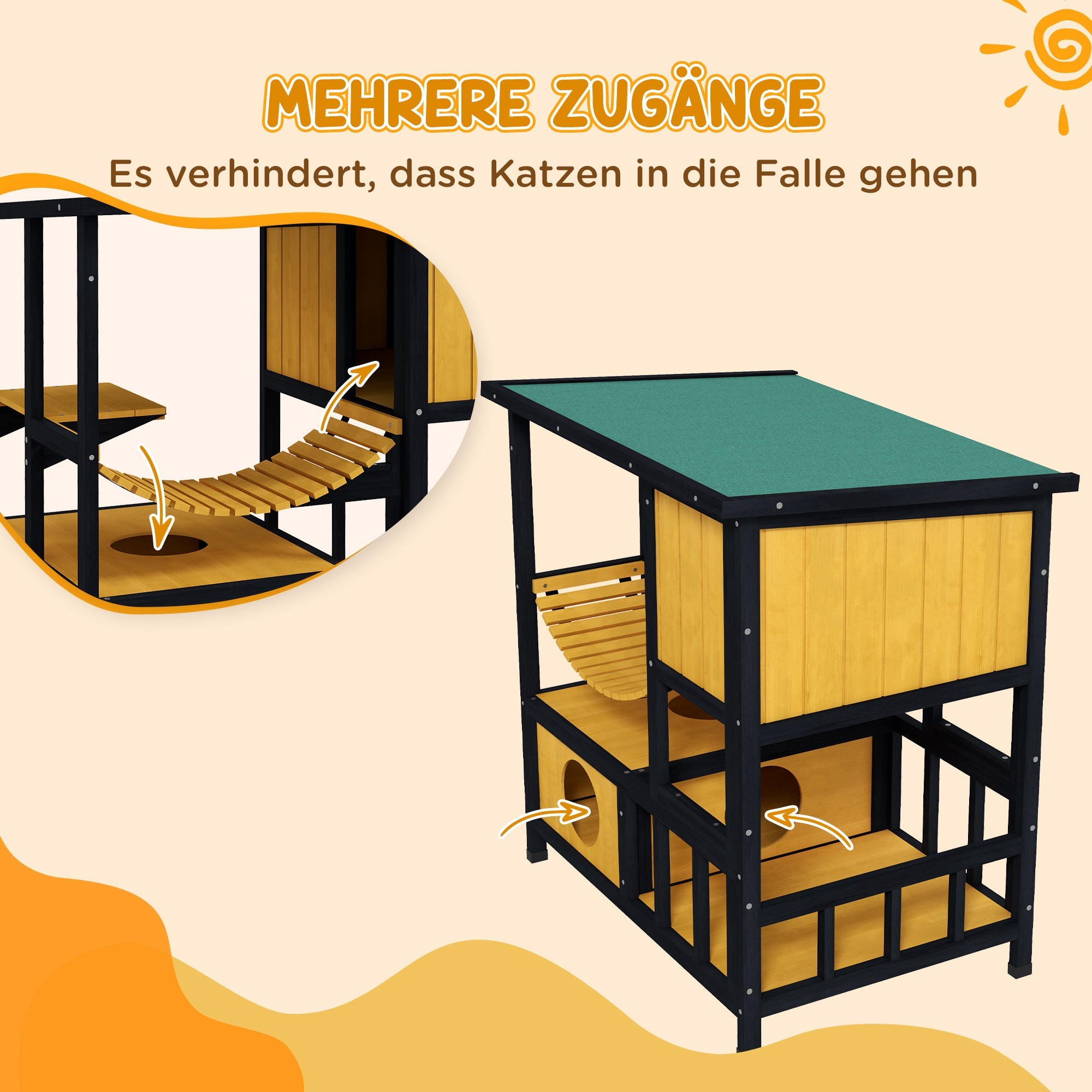Logidon Kattenhuis Geel Met Hangbrug En Balkon Voor 1 Tot 2 Katten