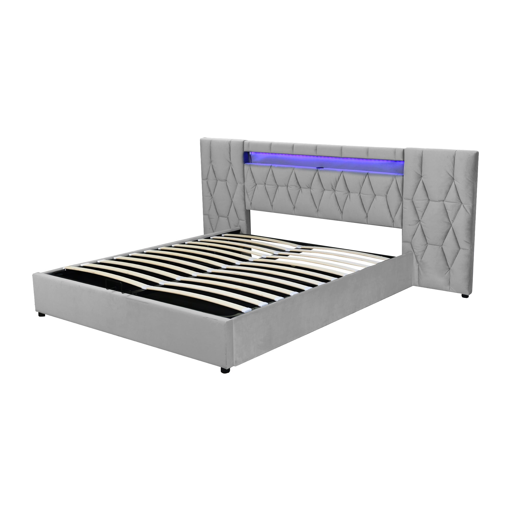 Logidon Elegant gestoffeerd bed 160x200 grijs met LED en USB opbergruimte