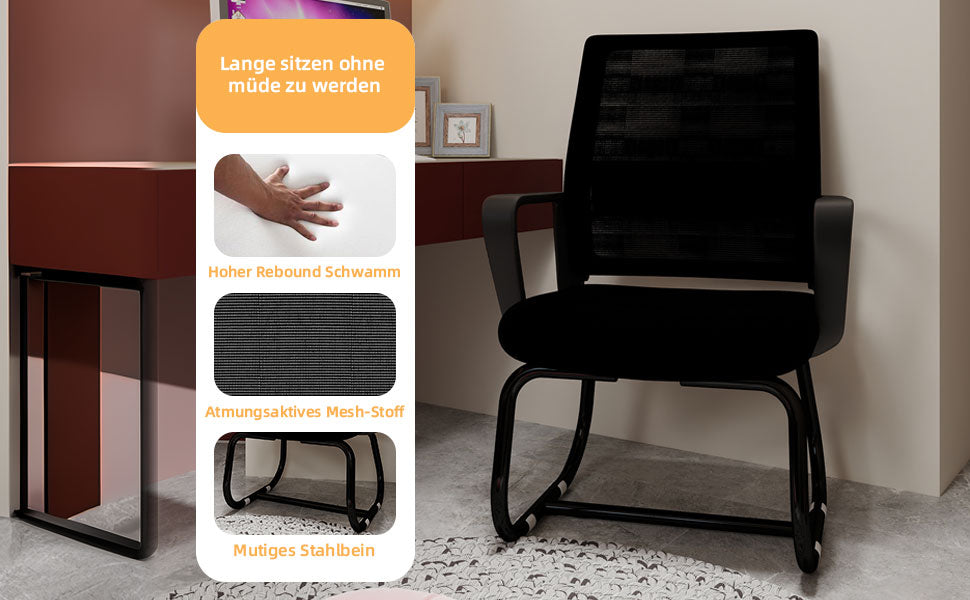 Logidon Minimalistische Bureaustoel Metalen Frame Mesh Rug Zwart