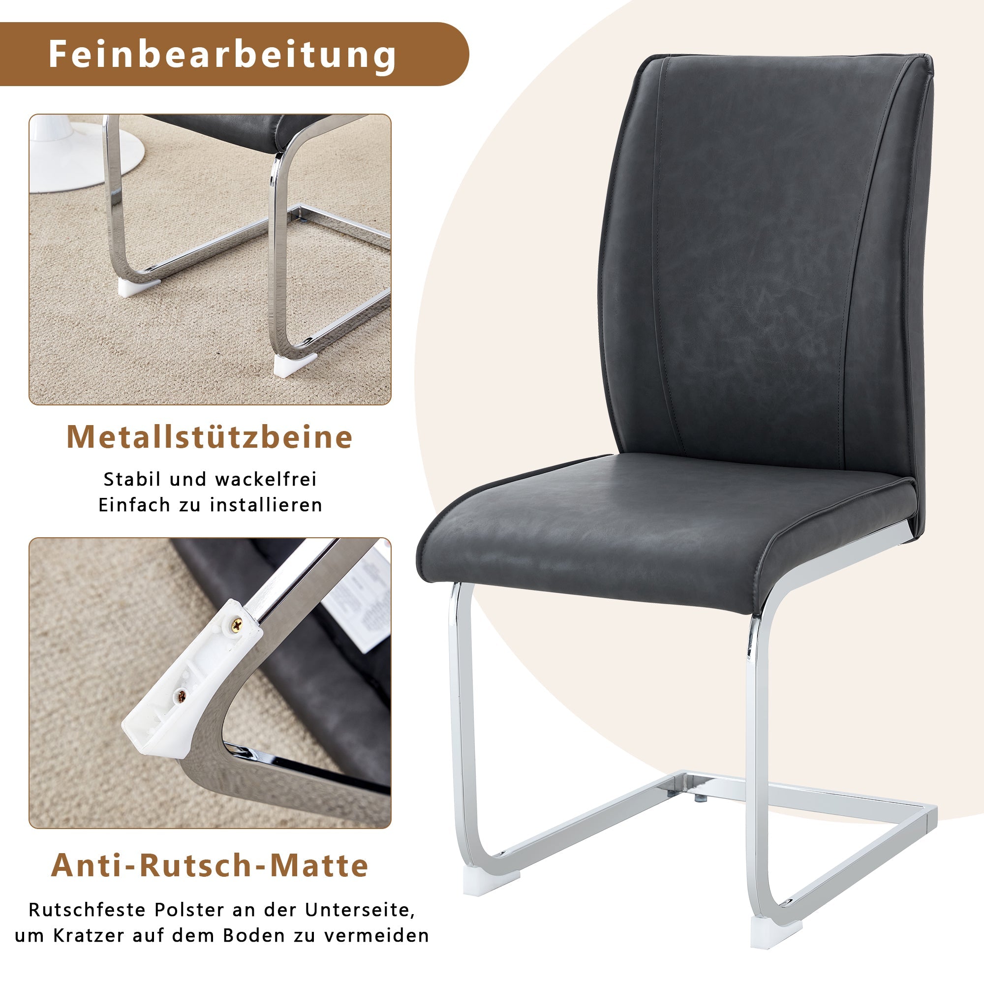 Logidon Dining Table Chair Set Gray Faux Leather With Horseskin Texture