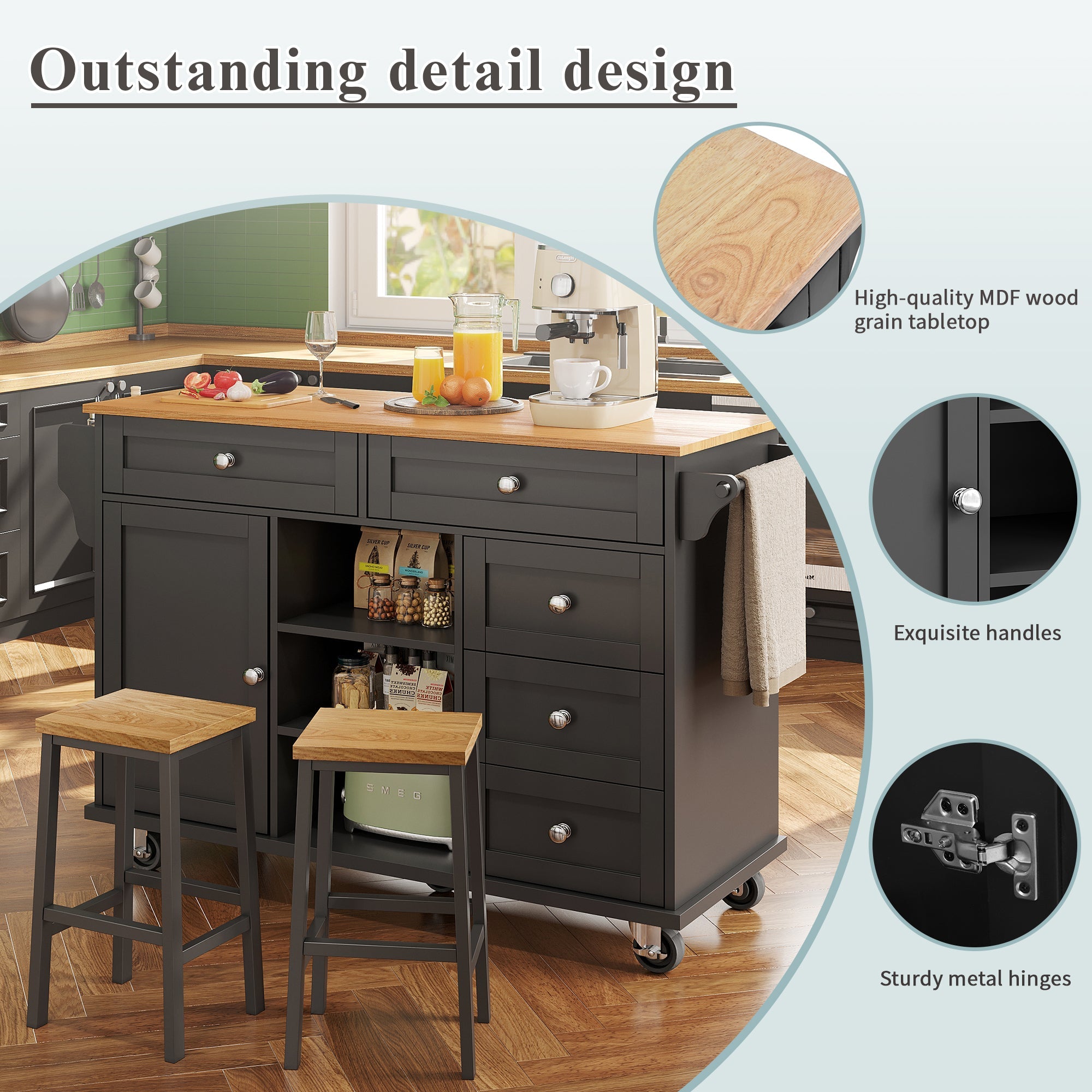 Logidon Restauratiewagen Zwart 134x46x92 cm Mobiel DualUse Design
