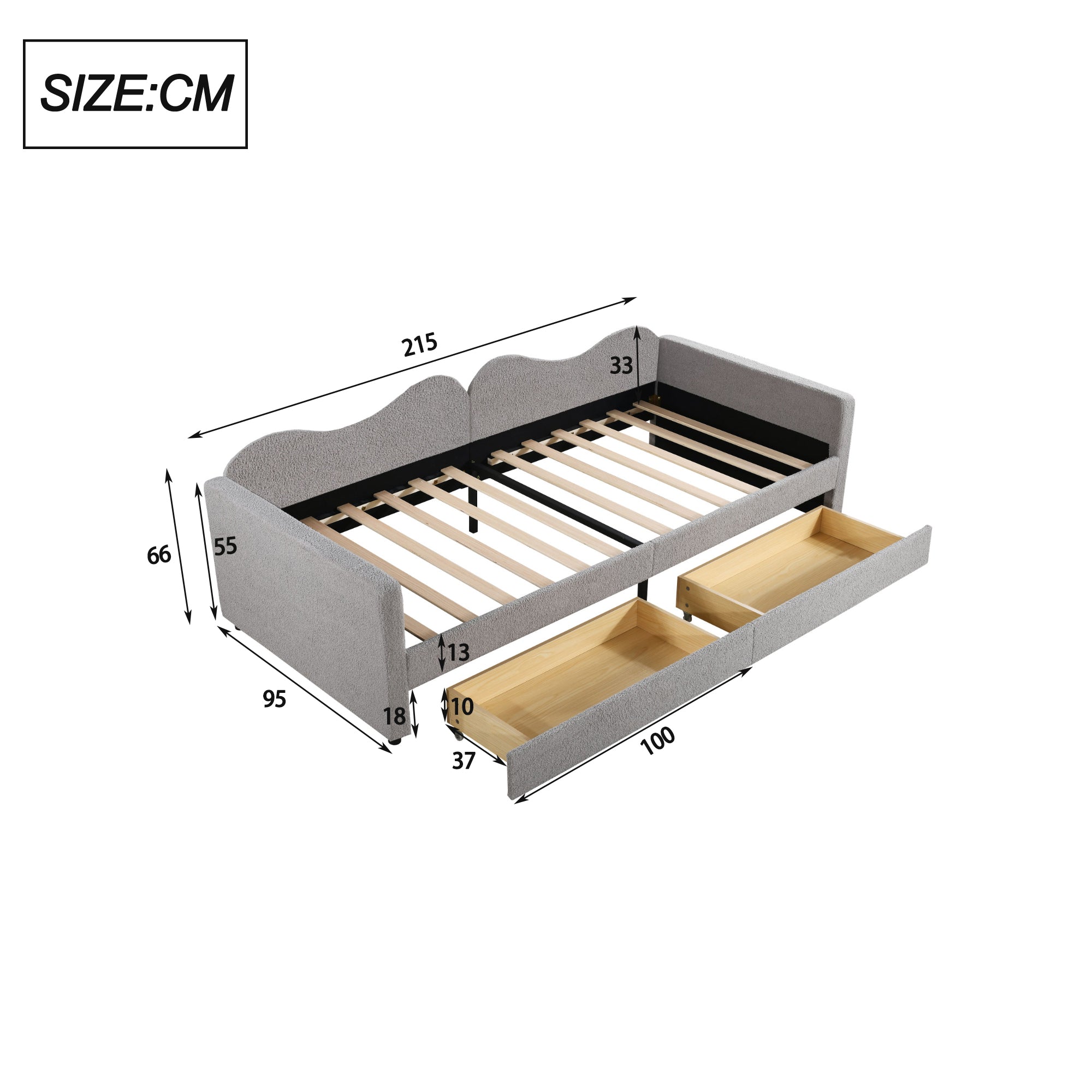 Logidon gestoffeerd bed 90x200 grijze slaapbank met 2 lades