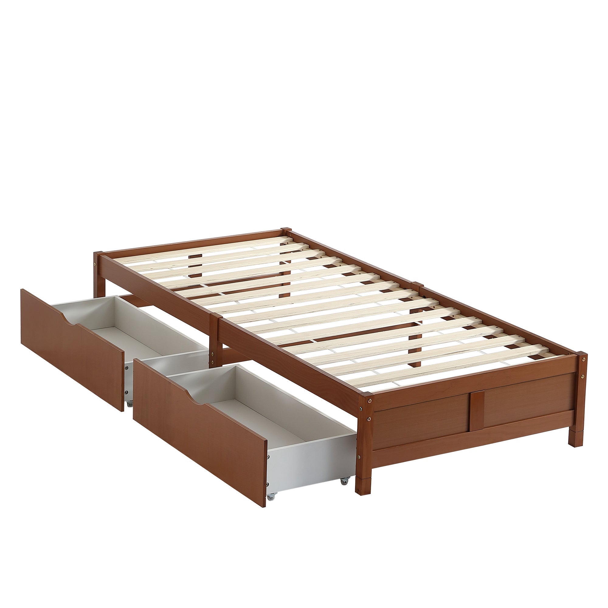 Logidon kinderbed 90x200 roodbruin houten bed met 2 lades en wielen