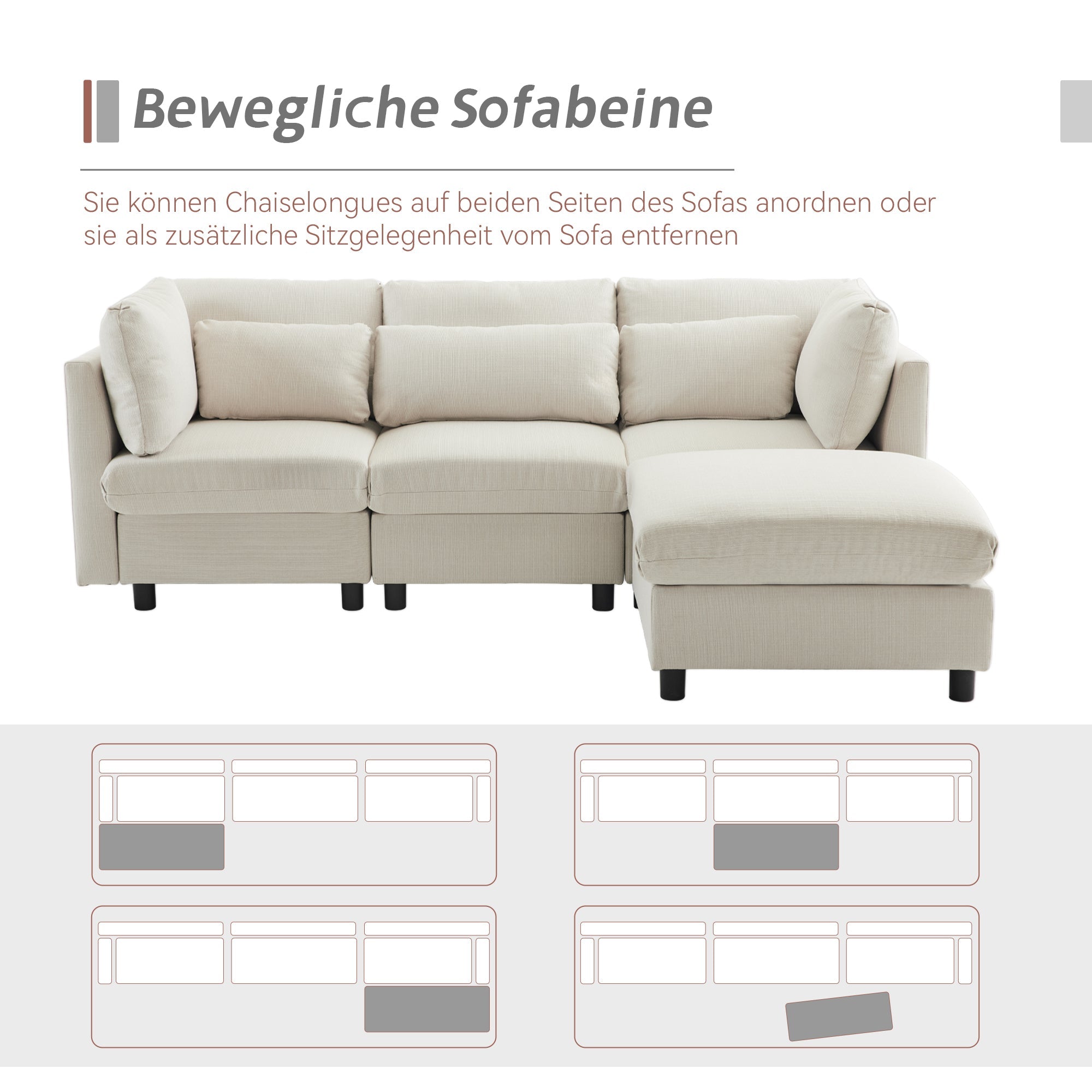 Logidon hoekbank beige stof moderne driezitsbank met voetenbank