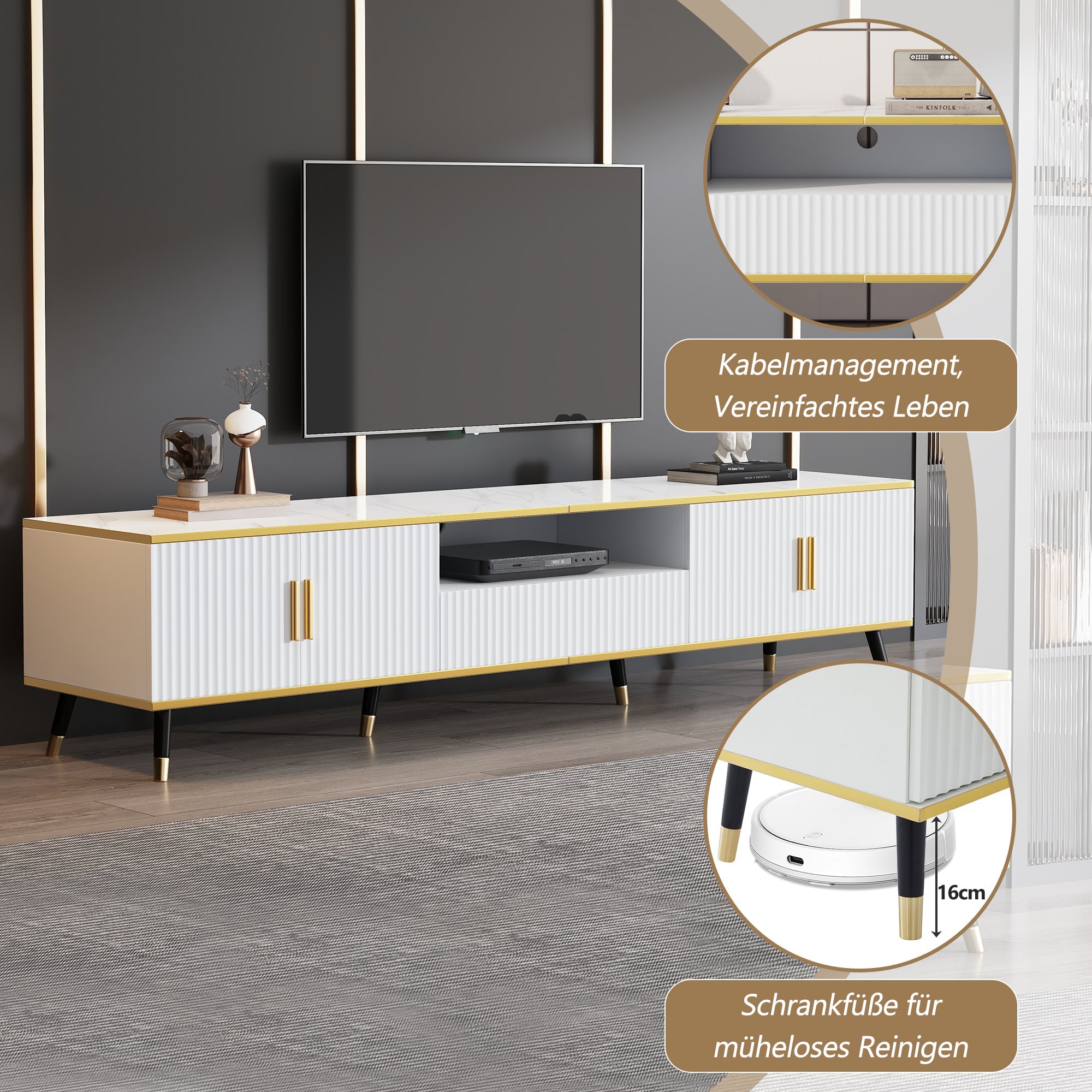 Logidon Modern TV-meubel Wit Marmerlook 200x40x46 cm