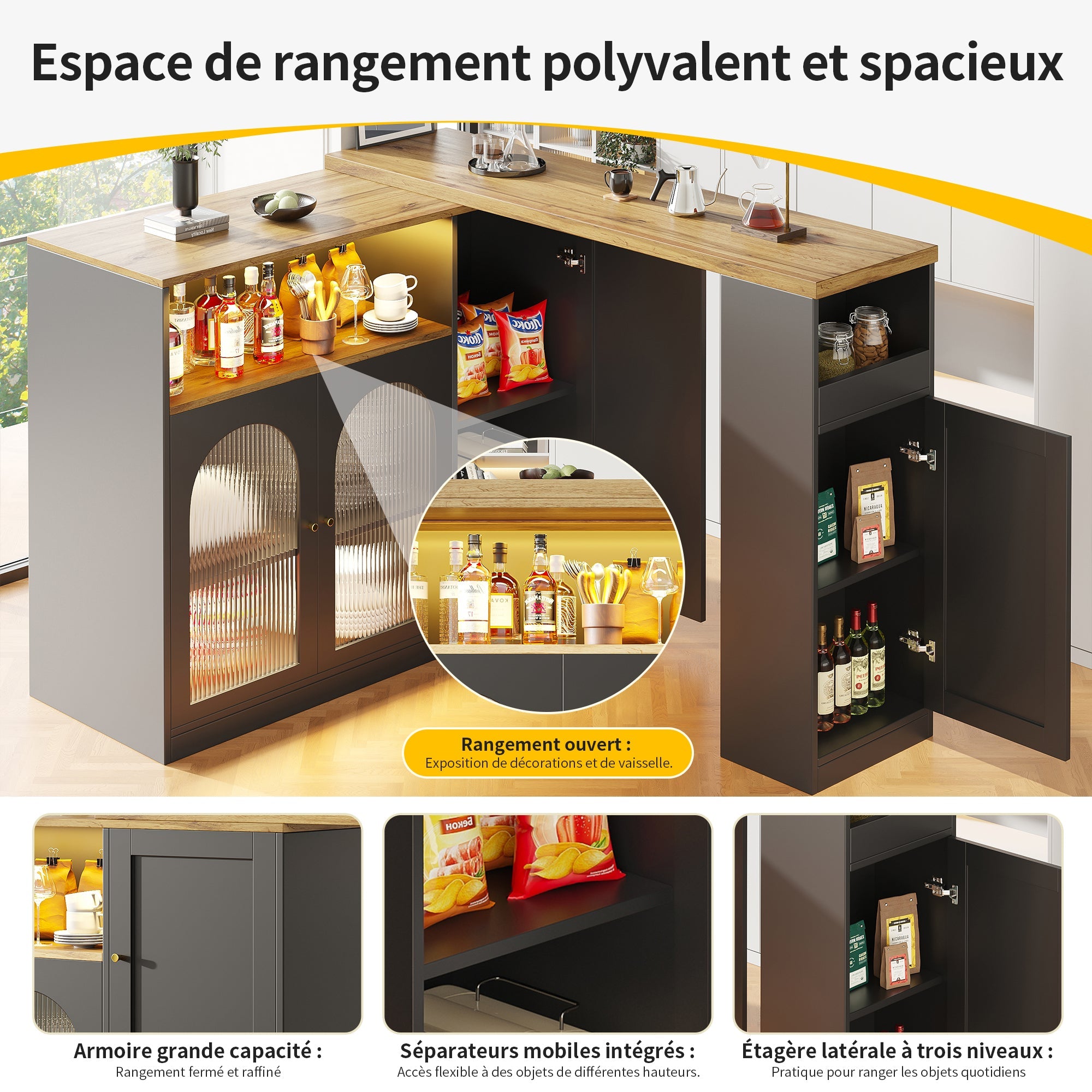 Logidon Draaibare Bartafel Mat Zwart 198x39x97 cm Met LED Glazen Deur