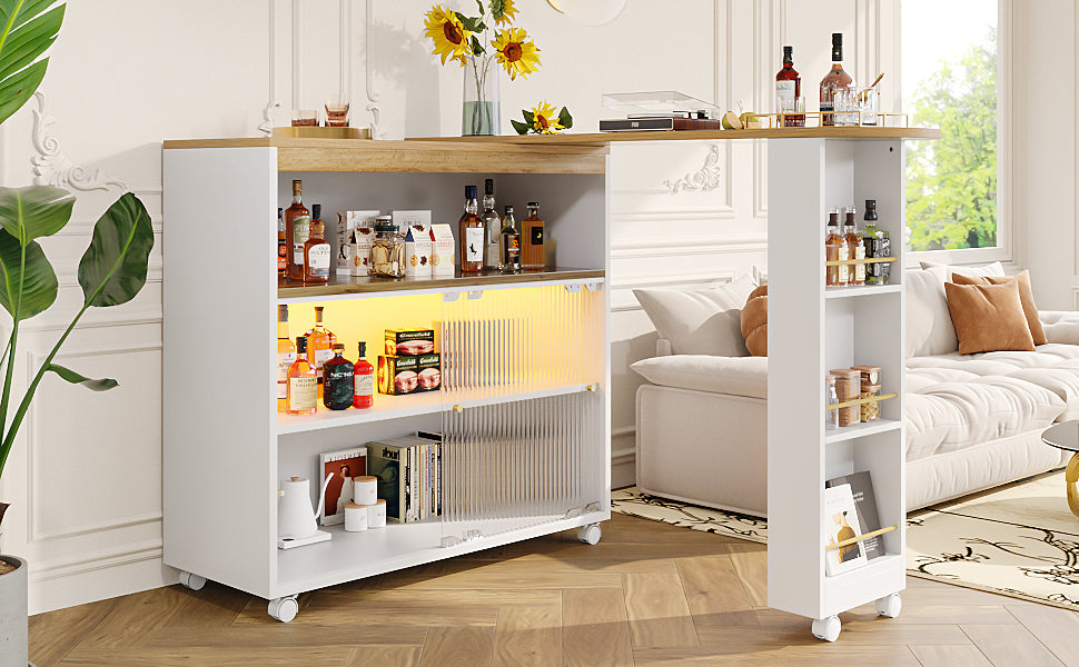 Logidon Uitschuifbare bartafel met opbergruimte LED Wit 138-204 cm