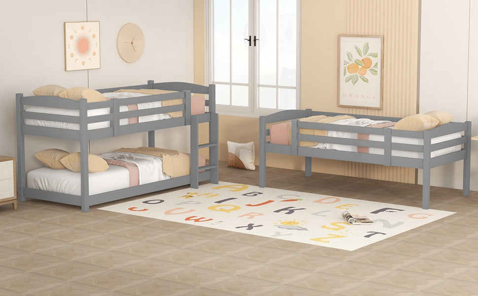 Logidon stapelbed 90x200 grijs hout driepersoonsbed kinderen