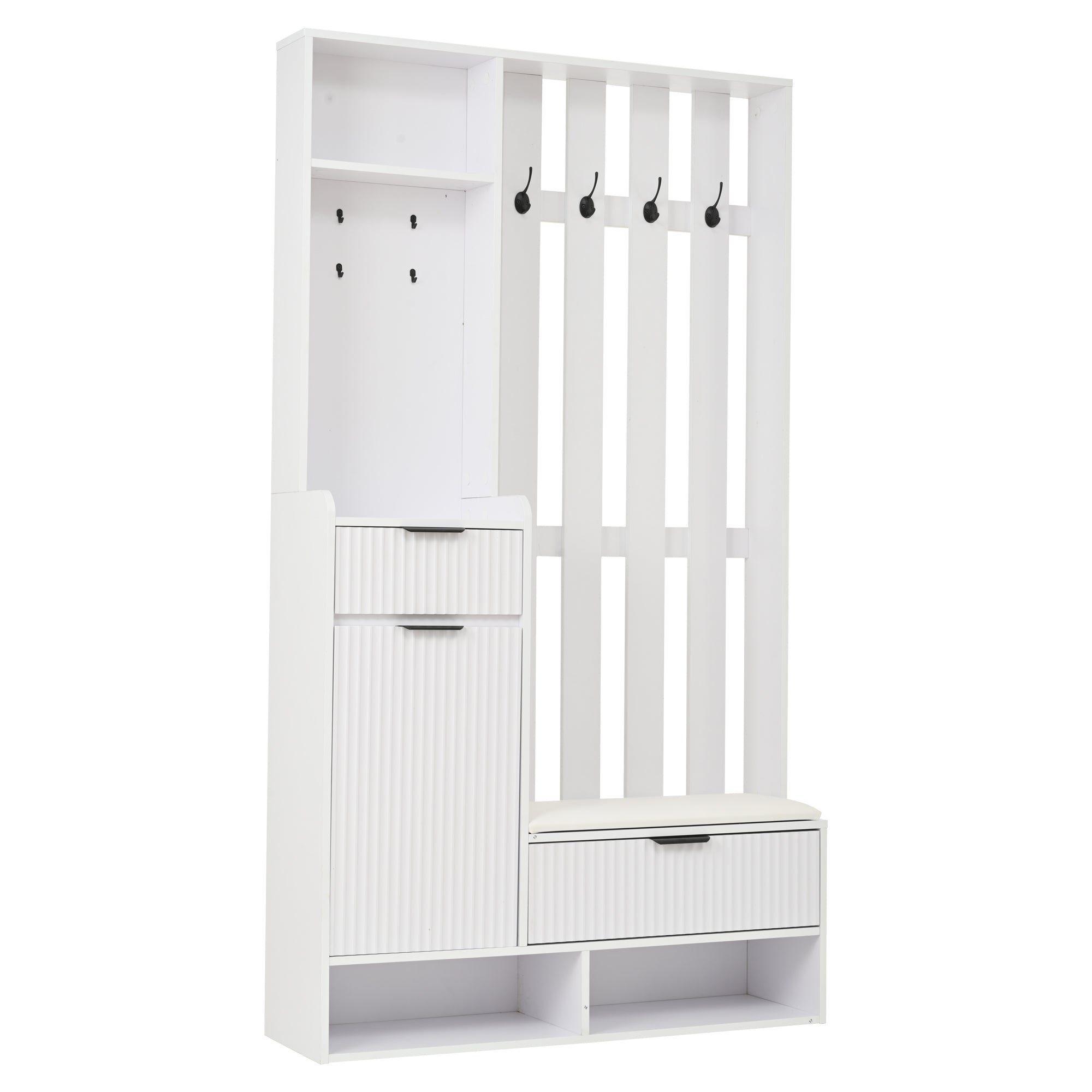 Logidon Kledingkast 6in1 Wit 100x30x180 cm Schoenenbankopberger