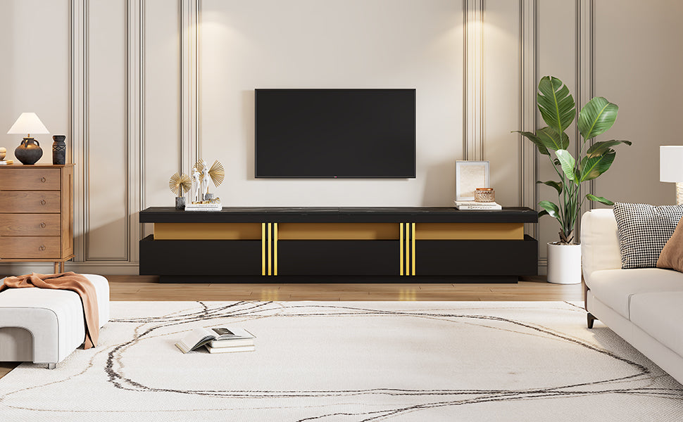 Logidon Zwarte tv-wandmeubelset 2 tv-kast salontafel marmerlook