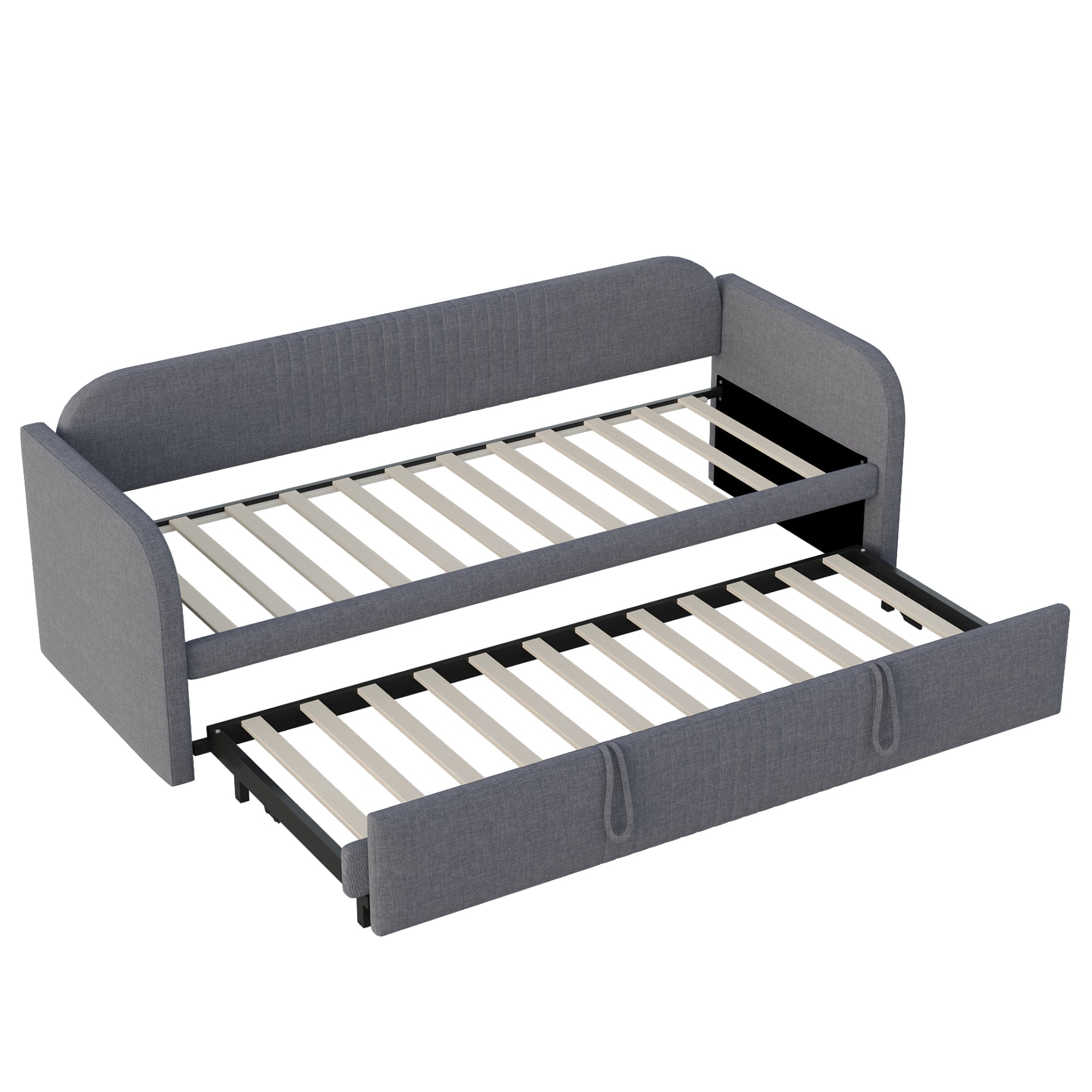 Logidon uitschuifbare gestoffeerde slaapbank 90x190 grijze lattenbodem