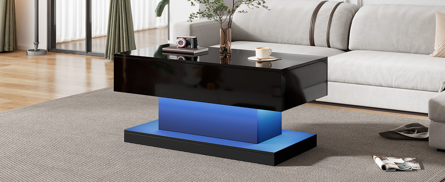 Logidon hoogglans liftsalontafel zwart 100x50x45 cm LED-verlichting